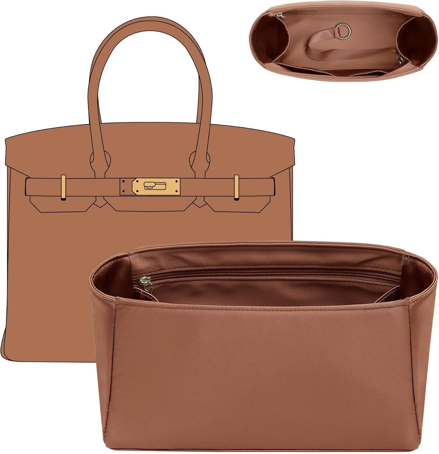 Doxo Professional Satin Purse Insert for Birkin 30 - High-End Bag Shaper with Silky Smooth Surface - Hermes Birkin 30 Insert Organizer with Multicolor Options (BR30, Gold)