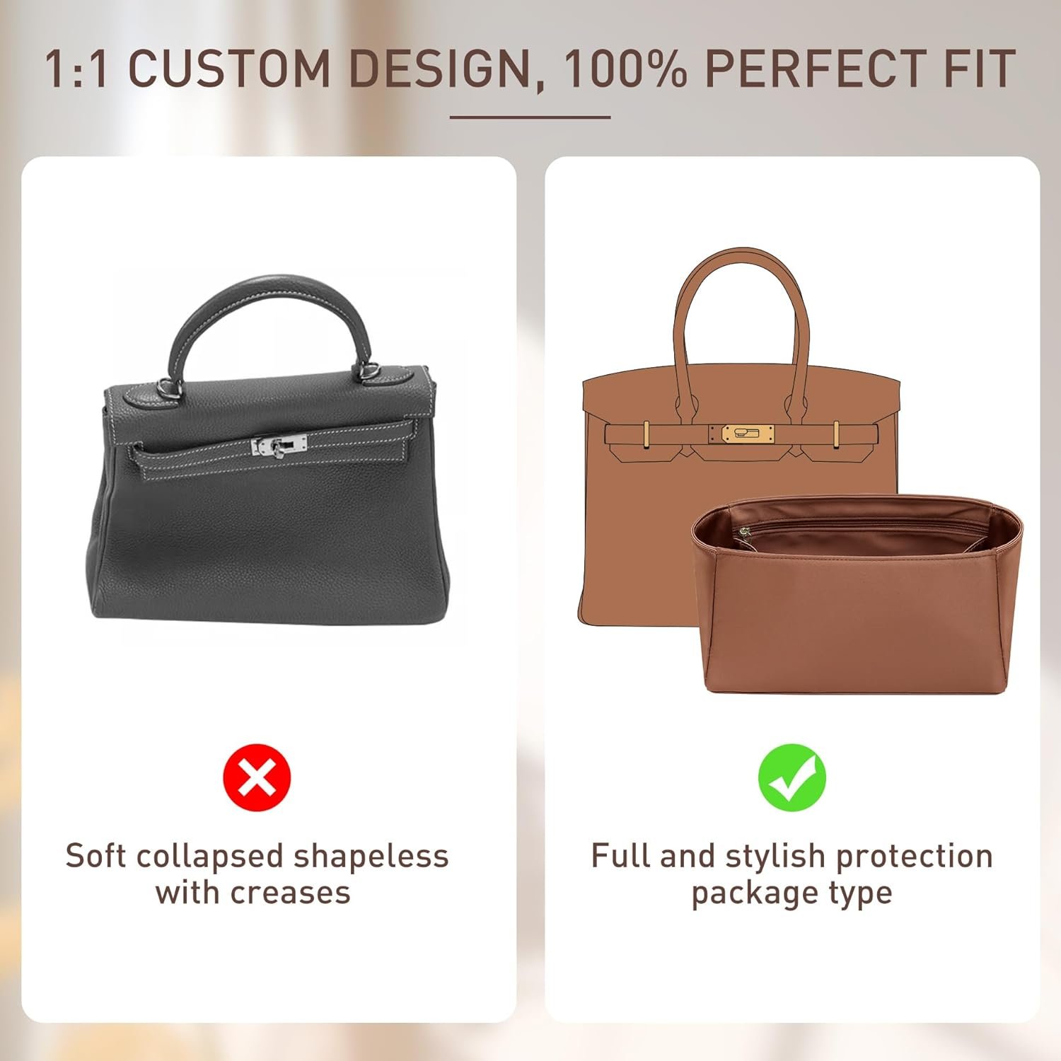 Doxo Professional Satin Purse Insert for Birkin 30 - High-End Bag Shaper with Silky Smooth Surface - Hermes Birkin 30 Insert Organizer with Multicolor Options (BR30, Gold) - Image 4