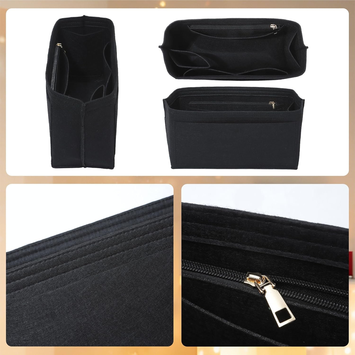 Purse Organizer Insert for Longchamp Le Pliage L Tote Bag, Felt Lightweight Long Champ Large Tote Divider Shaper with Cup Holder,Zipper Bags Inner Linner with 8 Deepened Pockets,L/Black - Image 7