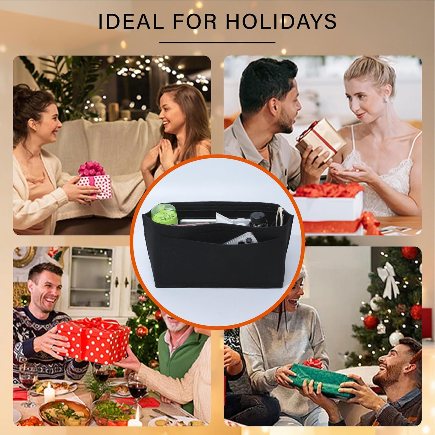 Purse Organizer Insert for Longchamp Le Pliage L Tote Bag, Felt Lightweight Long Champ Large Tote Divider Shaper with Cup Holder,Zipper Bags Inner Linner with 8 Deepened Pockets,L/Black - Image 8