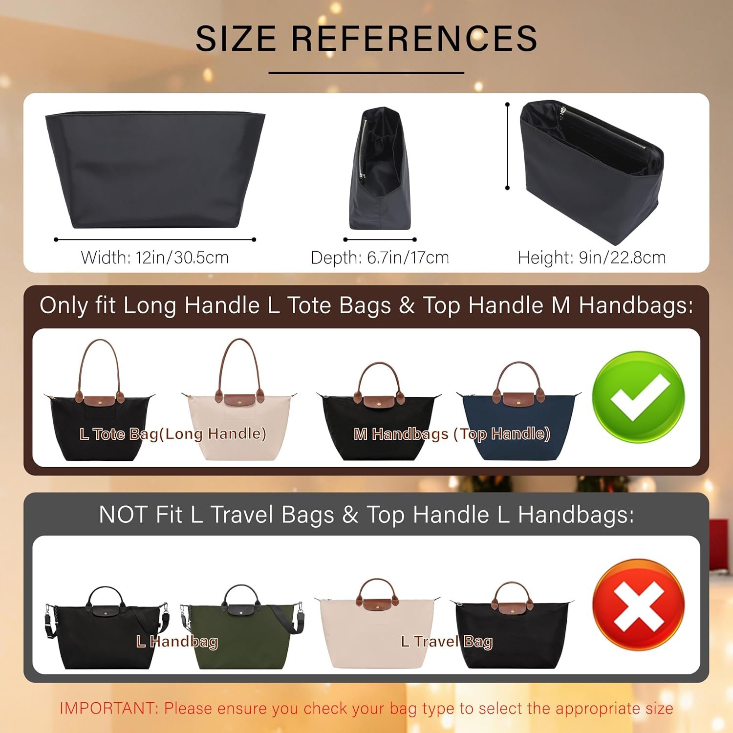 Soft Nylon Purse Organizer Insert for Longchamp Le Pliage L Tote Bag,Lightweight Luxury Long Champ Large Tote Divider Shaper with Cup Holder,Zipper Bags Inner Linner with 7 Deepened Pockets,L/Black - Image 2