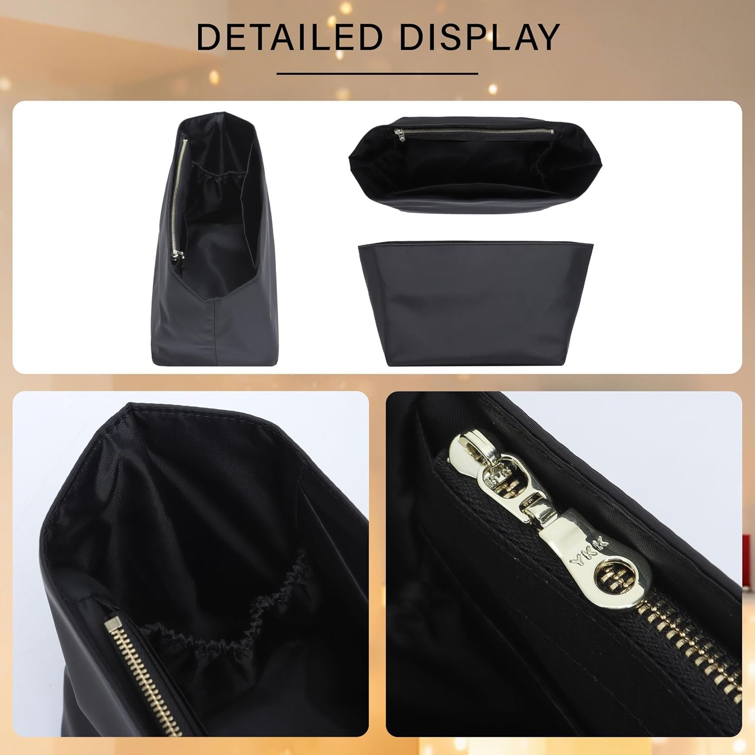 Soft Nylon Purse Organizer Insert for Longchamp Le Pliage L Tote Bag,Lightweight Luxury Long Champ Large Tote Divider Shaper with Cup Holder,Zipper Bags Inner Linner with 7 Deepened Pockets,L/Black - Image 8