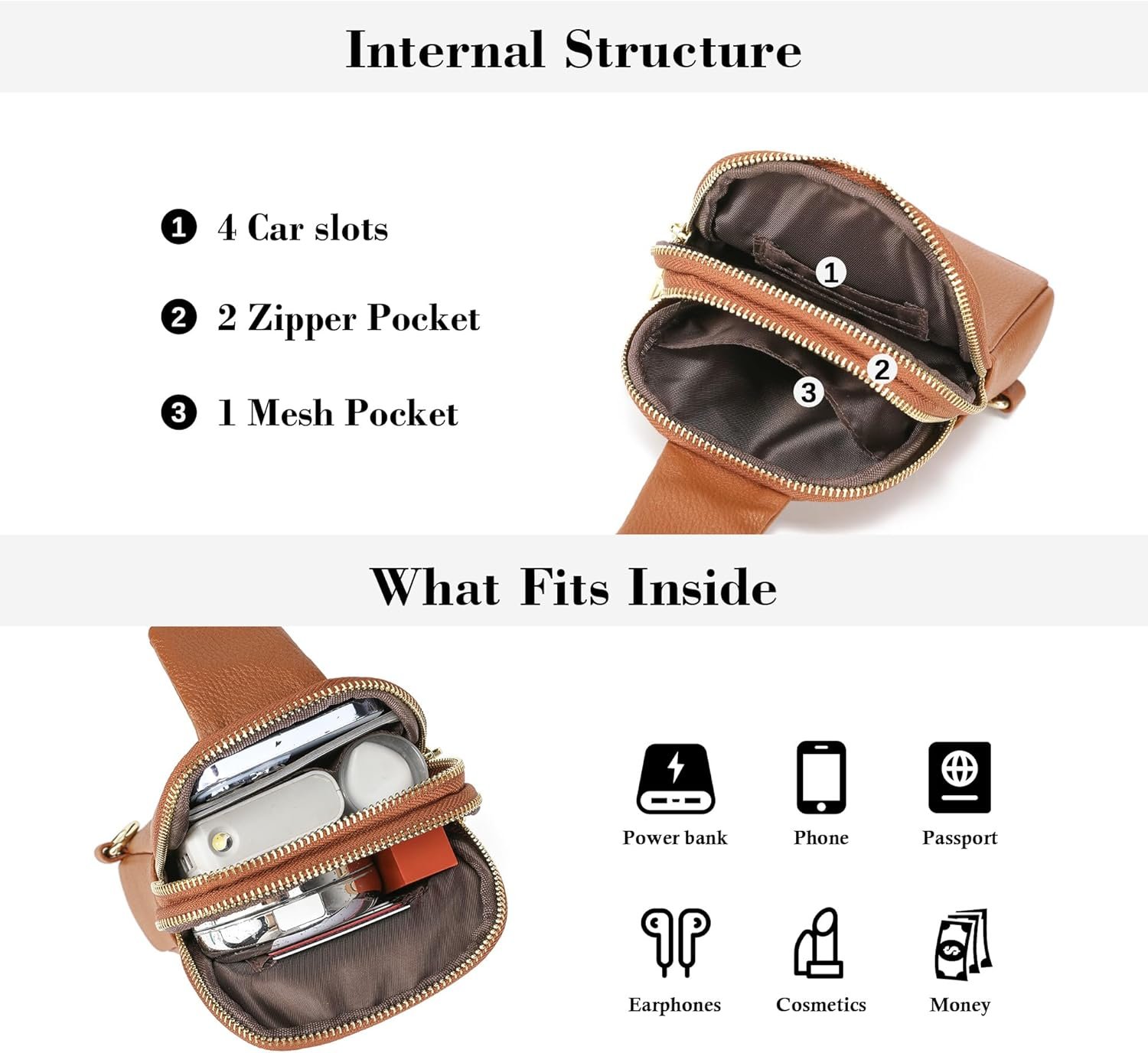 INICAT Small Sling Bag for Women Everyday & Travel Crossbody Bags Lightweight Cross Body Purses Vegan Leather - Image 4