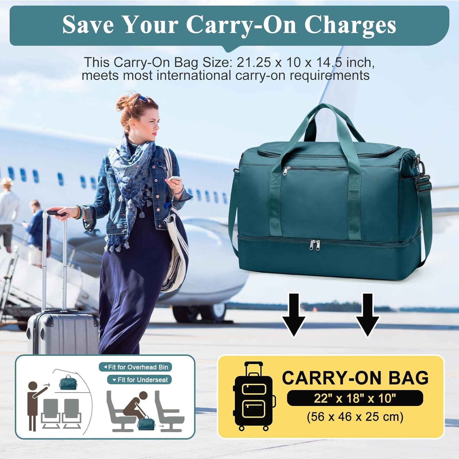 Extra Large Travel Duffle Bag,Carry on Overnight Weekend Bag with Shoes Compartment,Weekender Bags for Women for Travel Business Trips Sport Hospital - Image 2