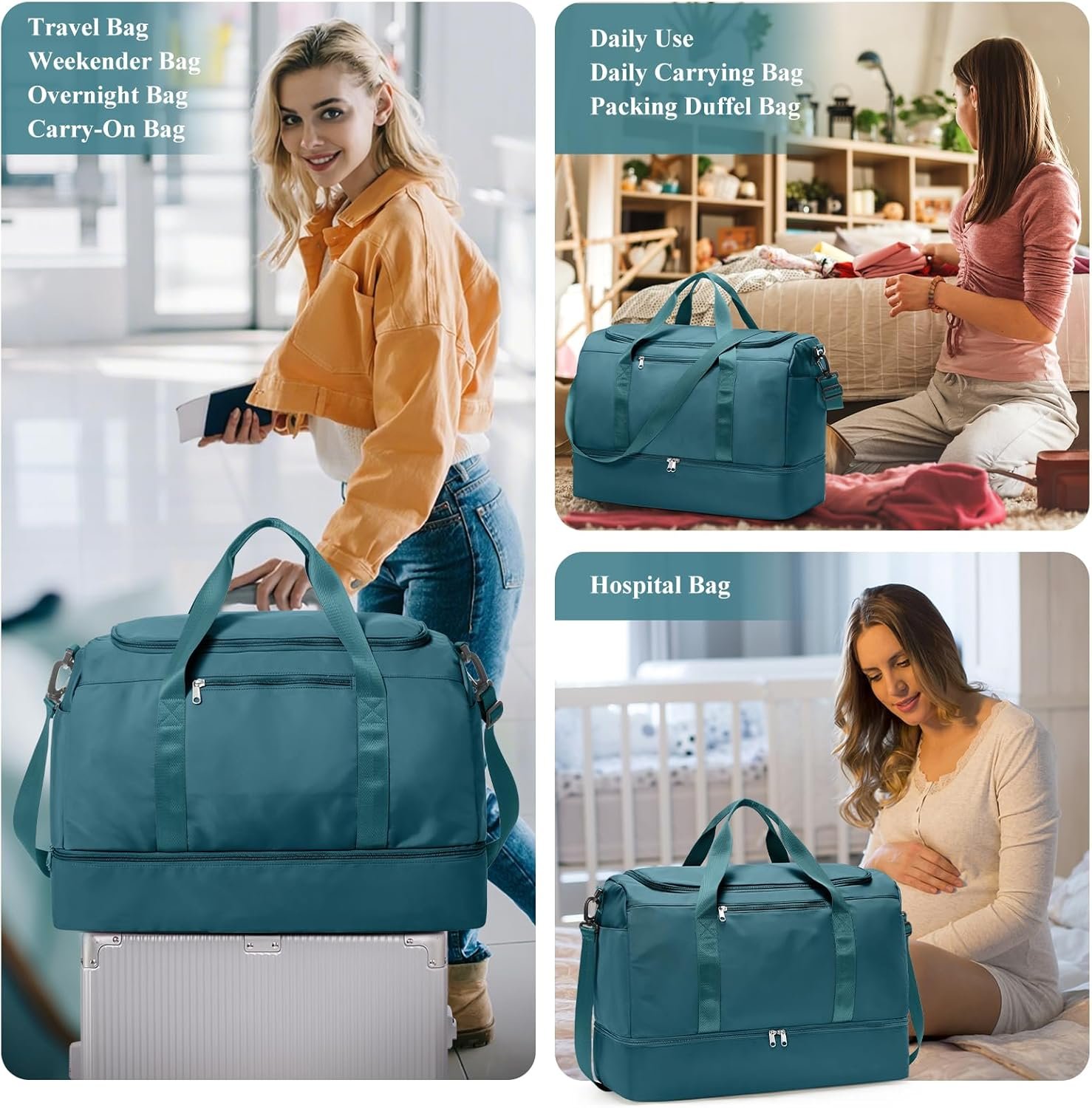 Extra Large Travel Duffle Bag,Carry on Overnight Weekend Bag with Shoes Compartment,Weekender Bags for Women for Travel Business Trips Sport Hospital - Image 7