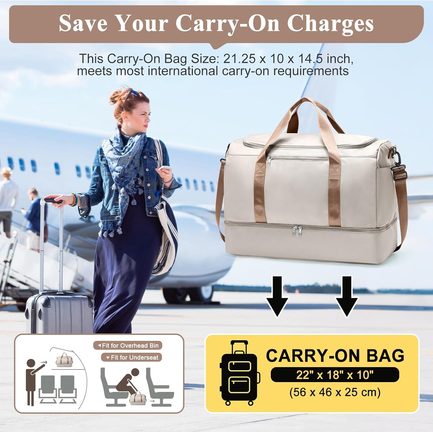Extra Large Travel Duffle Bag,Carry on Overnight Weekend Bag with Shoes Compartment,Weekender Bags for Women for Travel Business Trips Sport Hospital - Image 2