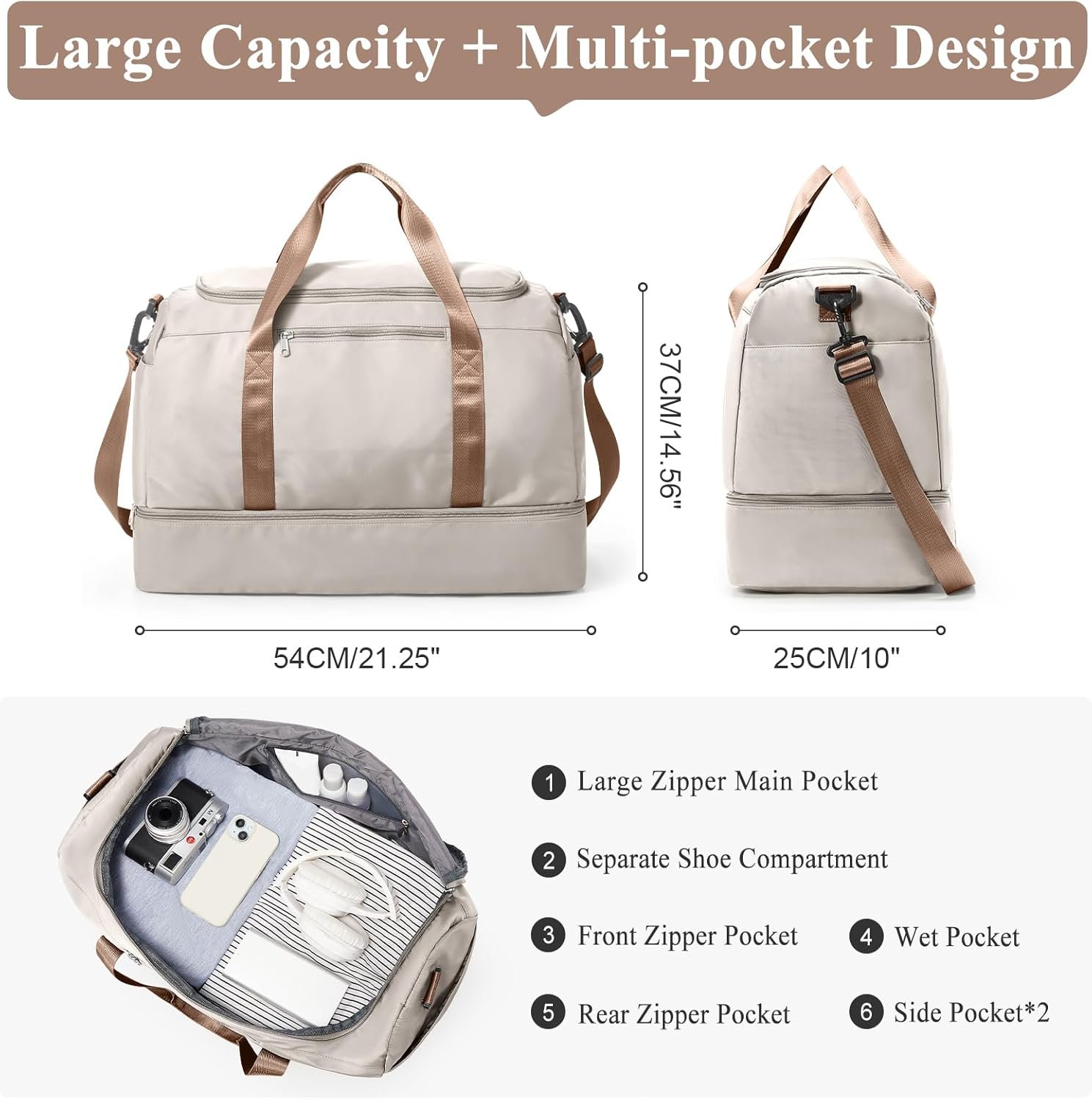 Extra Large Travel Duffle Bag,Carry on Overnight Weekend Bag with Shoes Compartment,Weekender Bags for Women for Travel Business Trips Sport Hospital - Image 4