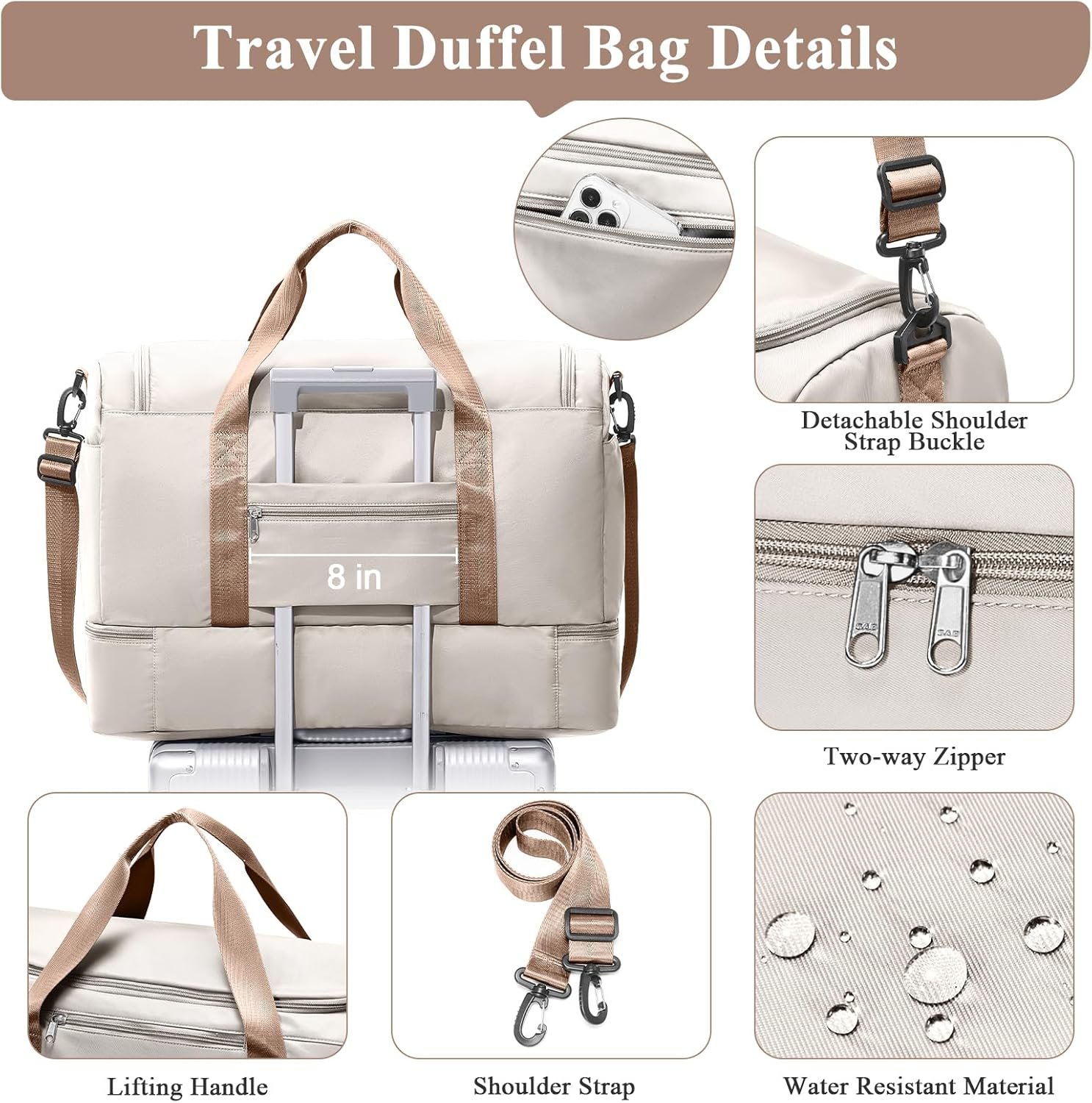 Extra Large Travel Duffle Bag,Carry on Overnight Weekend Bag with Shoes Compartment,Weekender Bags for Women for Travel Business Trips Sport Hospital - Image 6