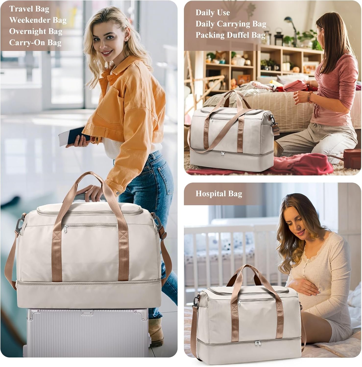 Extra Large Travel Duffle Bag,Carry on Overnight Weekend Bag with Shoes Compartment,Weekender Bags for Women for Travel Business Trips Sport Hospital - Image 7