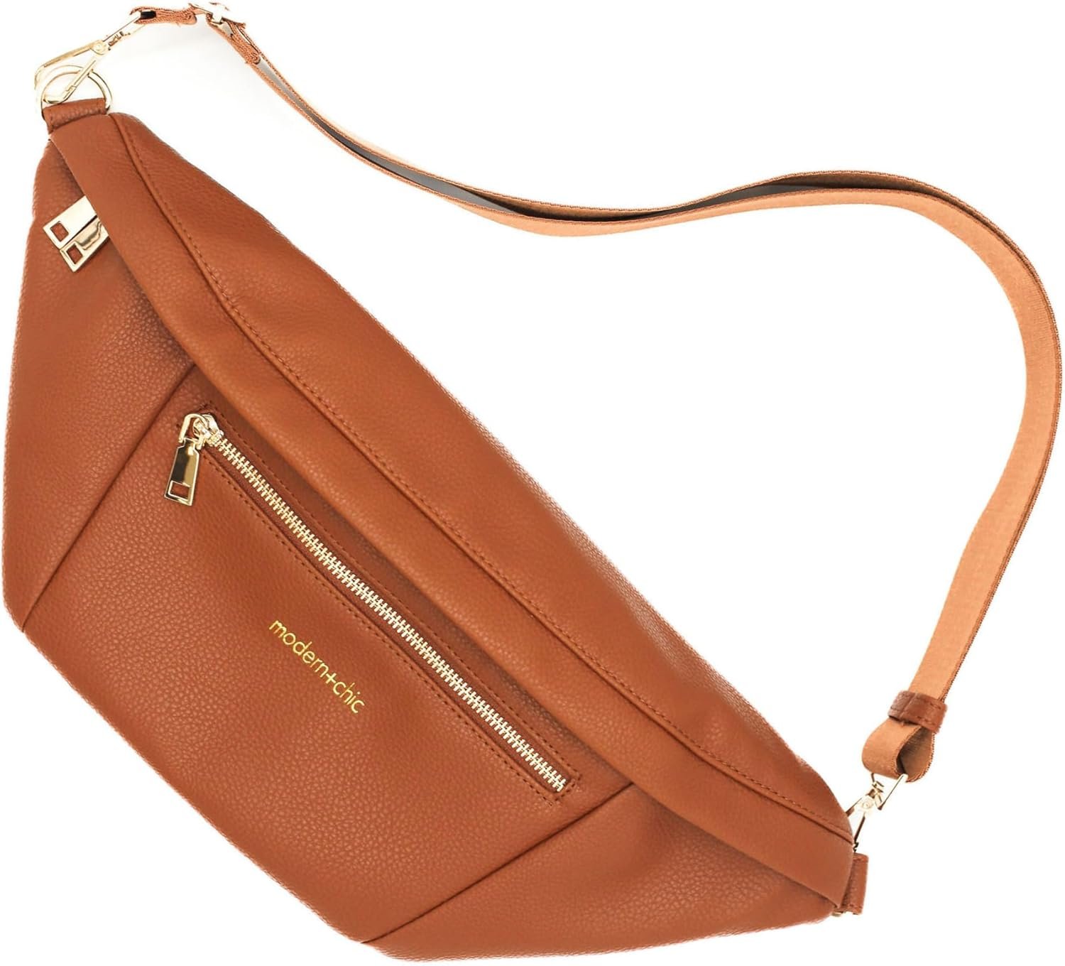 Modern+Chic Sling Bags for Women - Presley Oversized Sling Bag, Vegan Leather Crossbody Bag with Strap & Multiple Pockets (Camel)