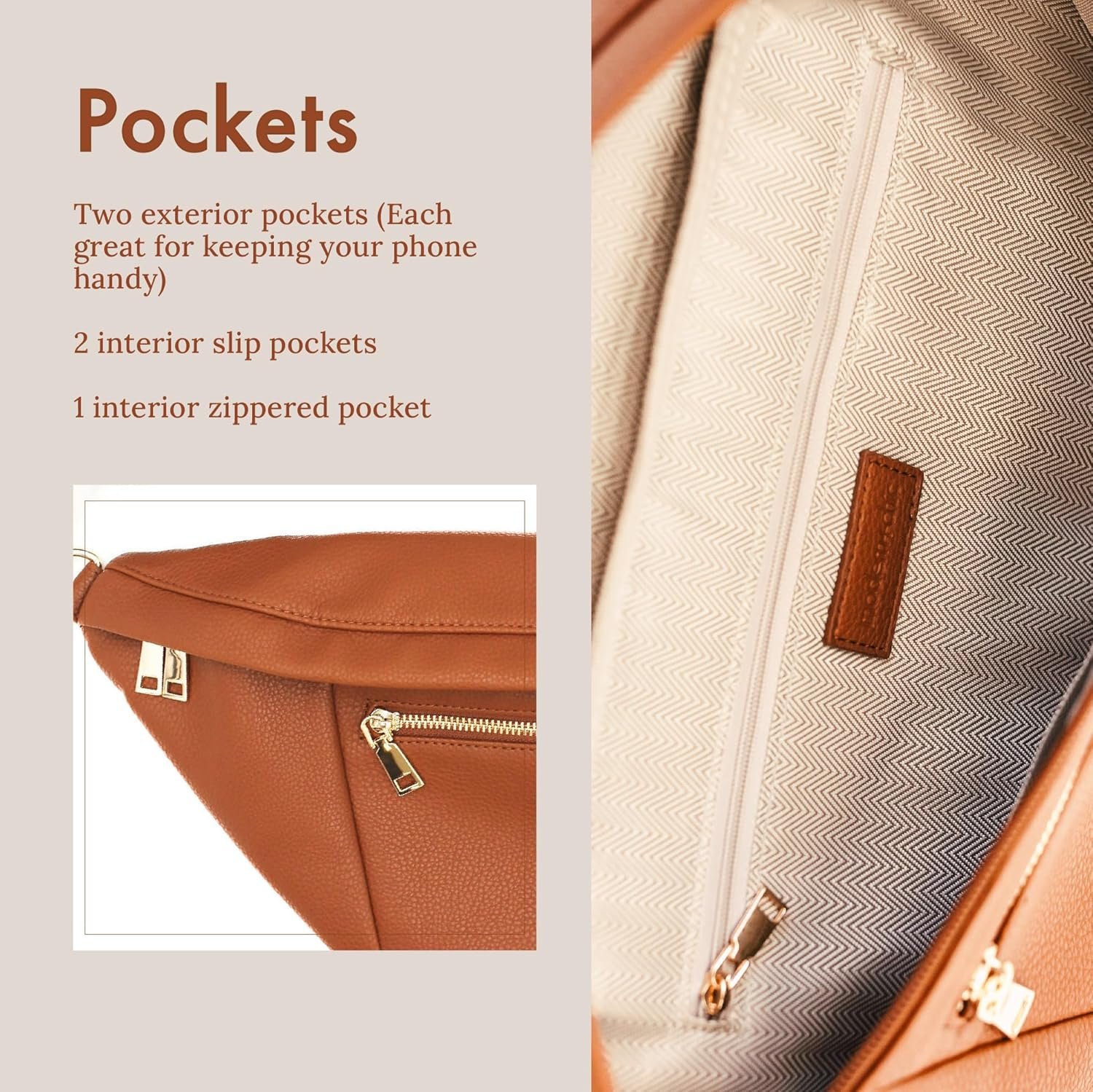 Modern+Chic Sling Bags for Women - Presley Oversized Sling Bag, Vegan Leather Crossbody Bag with Strap & Multiple Pockets (Camel) - Image 4