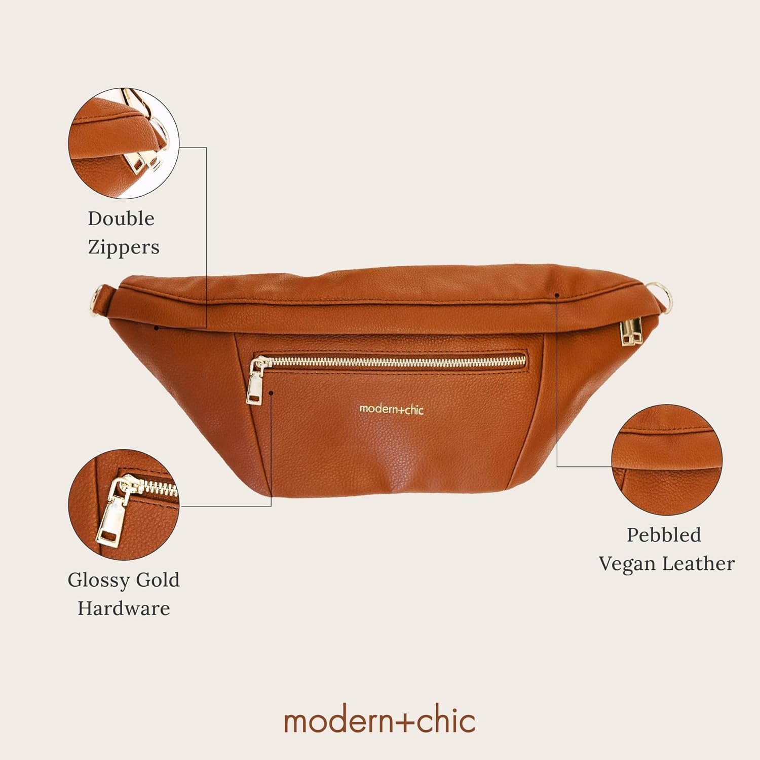 Modern+Chic Sling Bags for Women - Presley Oversized Sling Bag, Vegan Leather Crossbody Bag with Strap & Multiple Pockets (Camel) - Image 5