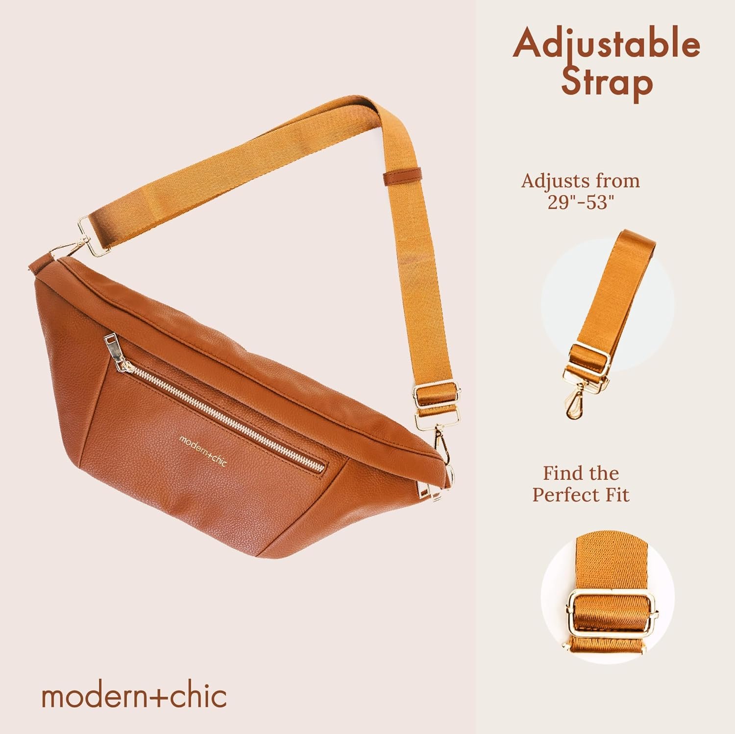 Modern+Chic Sling Bags for Women - Presley Oversized Sling Bag, Vegan Leather Crossbody Bag with Strap & Multiple Pockets (Camel) - Image 6