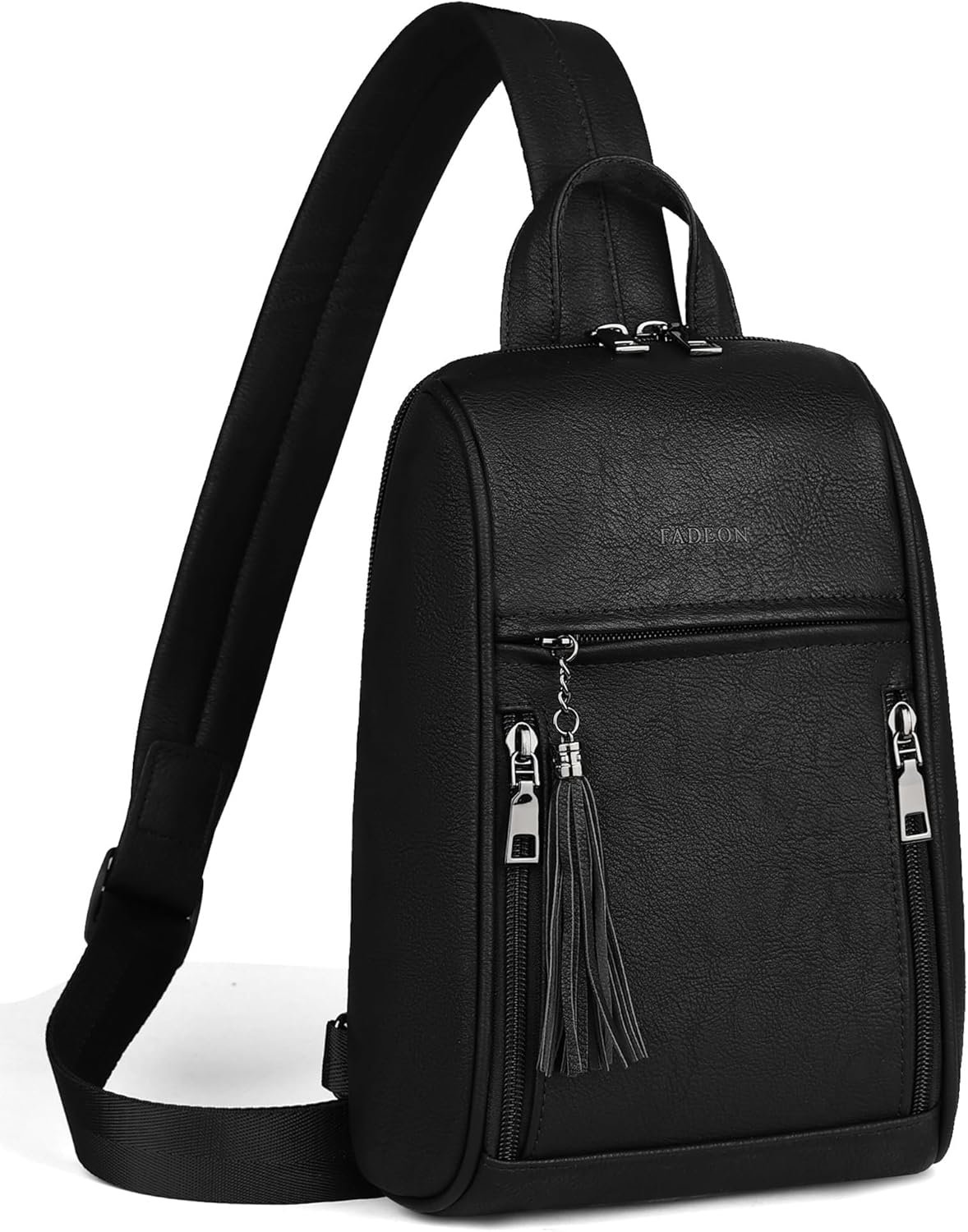 FADEON Sling Bag for Women, Crossbody Backpack with Tassels, Designer Leather Shoulder Chest Bags for Travel