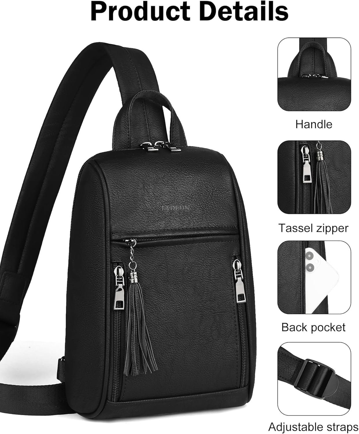 FADEON Sling Bag for Women, Crossbody Backpack with Tassels, Designer Leather Shoulder Chest Bags for Travel - Image 5