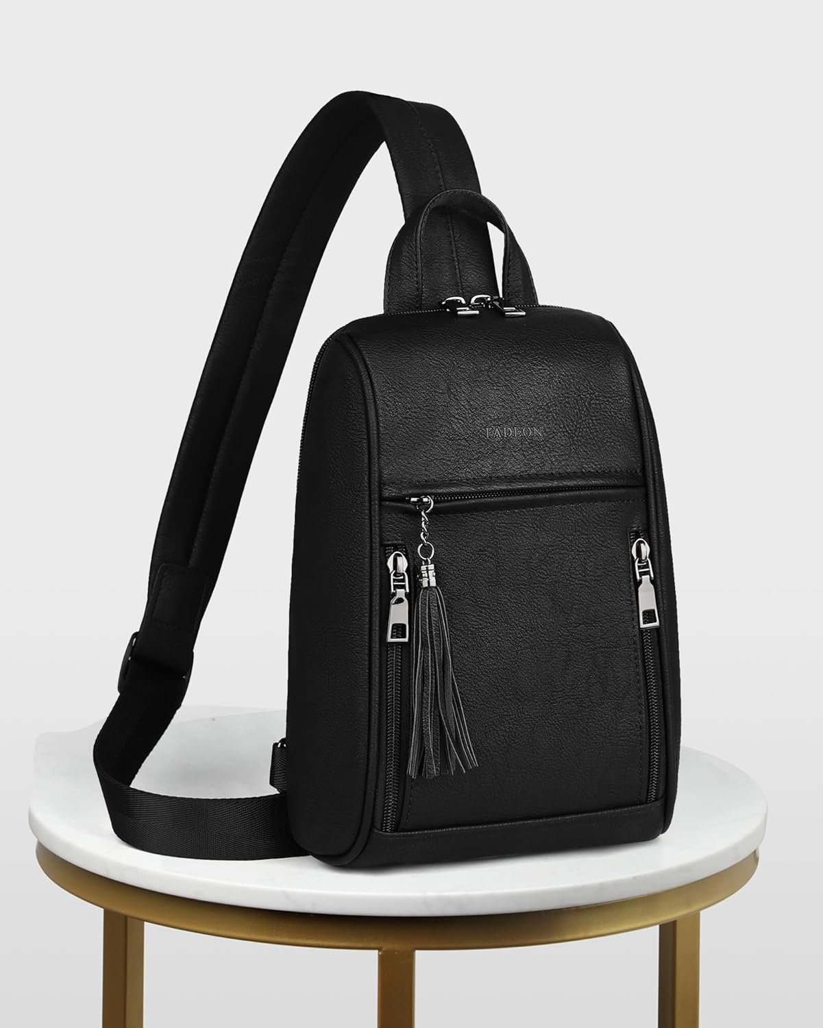FADEON Sling Bag for Women, Crossbody Backpack with Tassels, Designer Leather Shoulder Chest Bags for Travel - Image 8