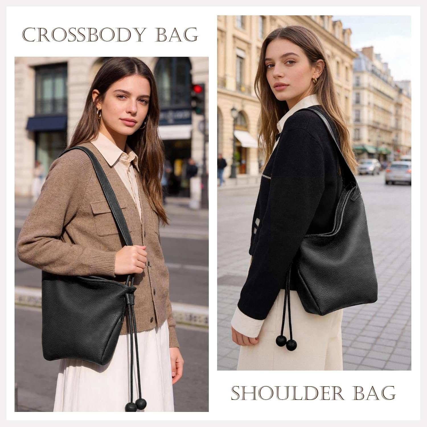 Hobo Bags for Women, Leather Tote Bag, Slouchy Shoulder Purse, Crossbody Handbags with Adjustable Strap - Image 2