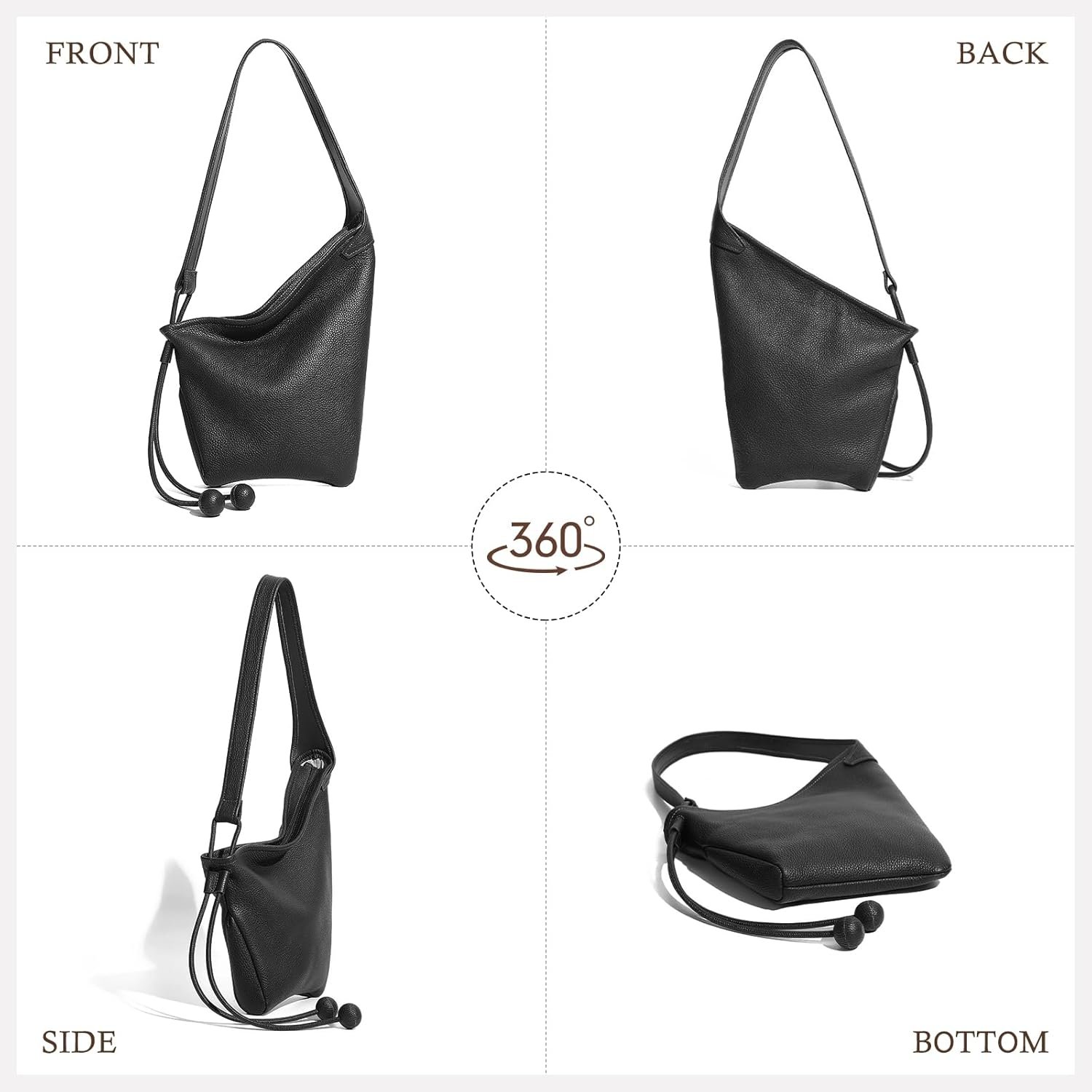 Hobo Bags for Women, Leather Tote Bag, Slouchy Shoulder Purse, Crossbody Handbags with Adjustable Strap - Image 5
