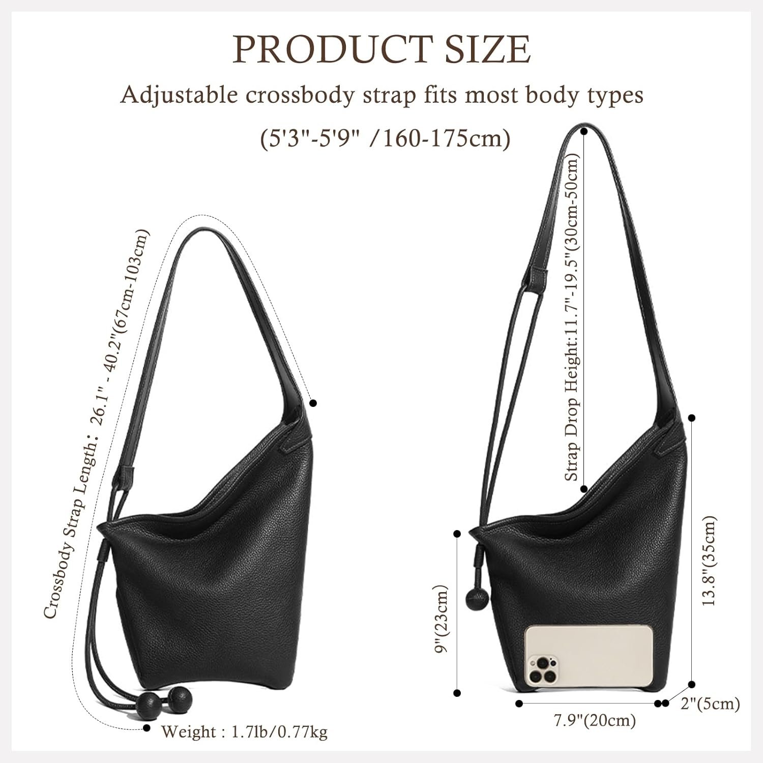Hobo Bags for Women, Leather Tote Bag, Slouchy Shoulder Purse, Crossbody Handbags with Adjustable Strap - Image 6