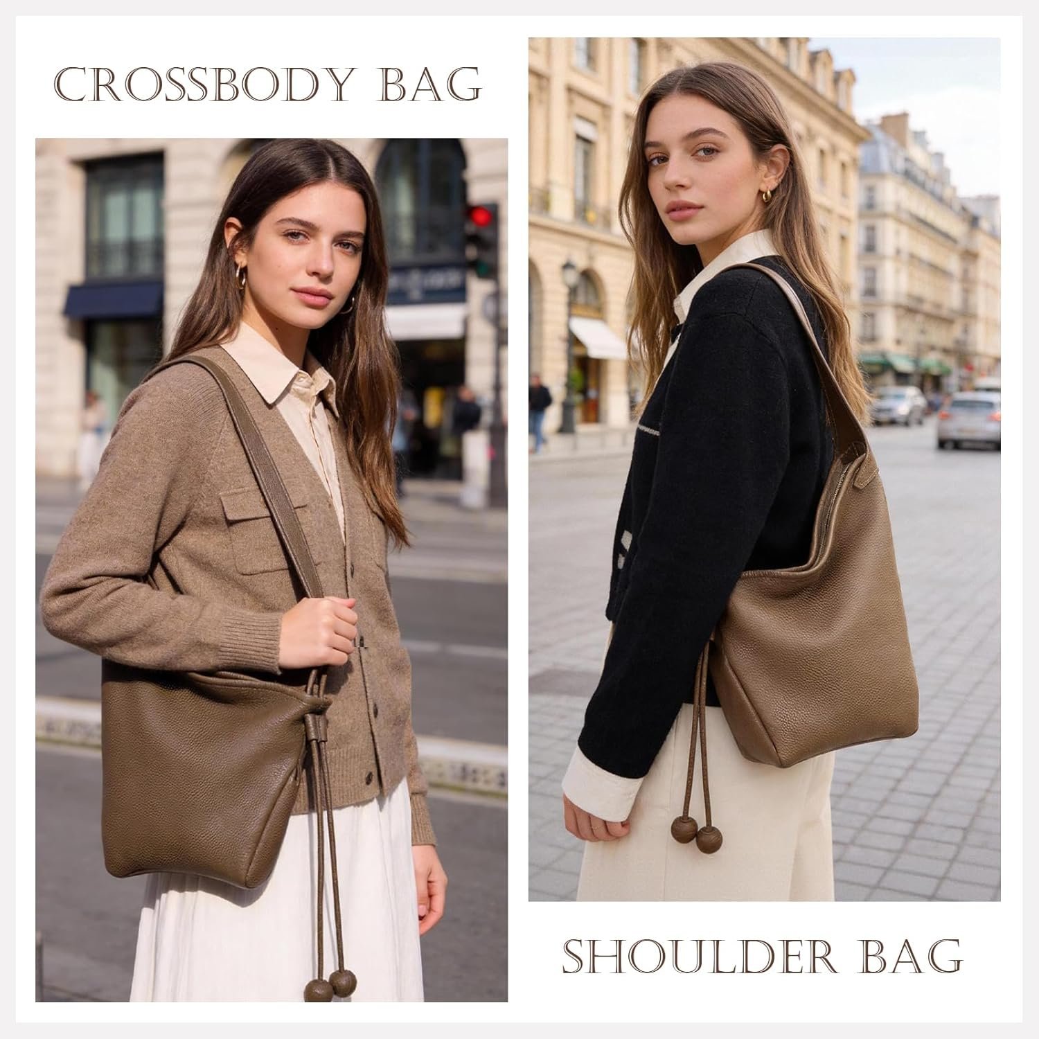 Hobo Bags for Women, Leather Tote Bag, Slouchy Shoulder Purse, Crossbody Handbags with Adjustable Strap - Image 2