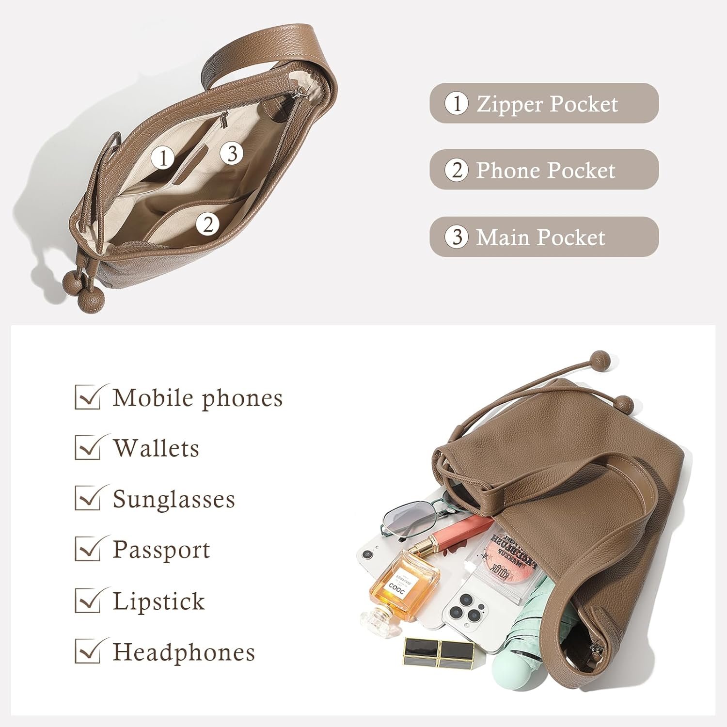 Hobo Bags for Women, Leather Tote Bag, Slouchy Shoulder Purse, Crossbody Handbags with Adjustable Strap - Image 4