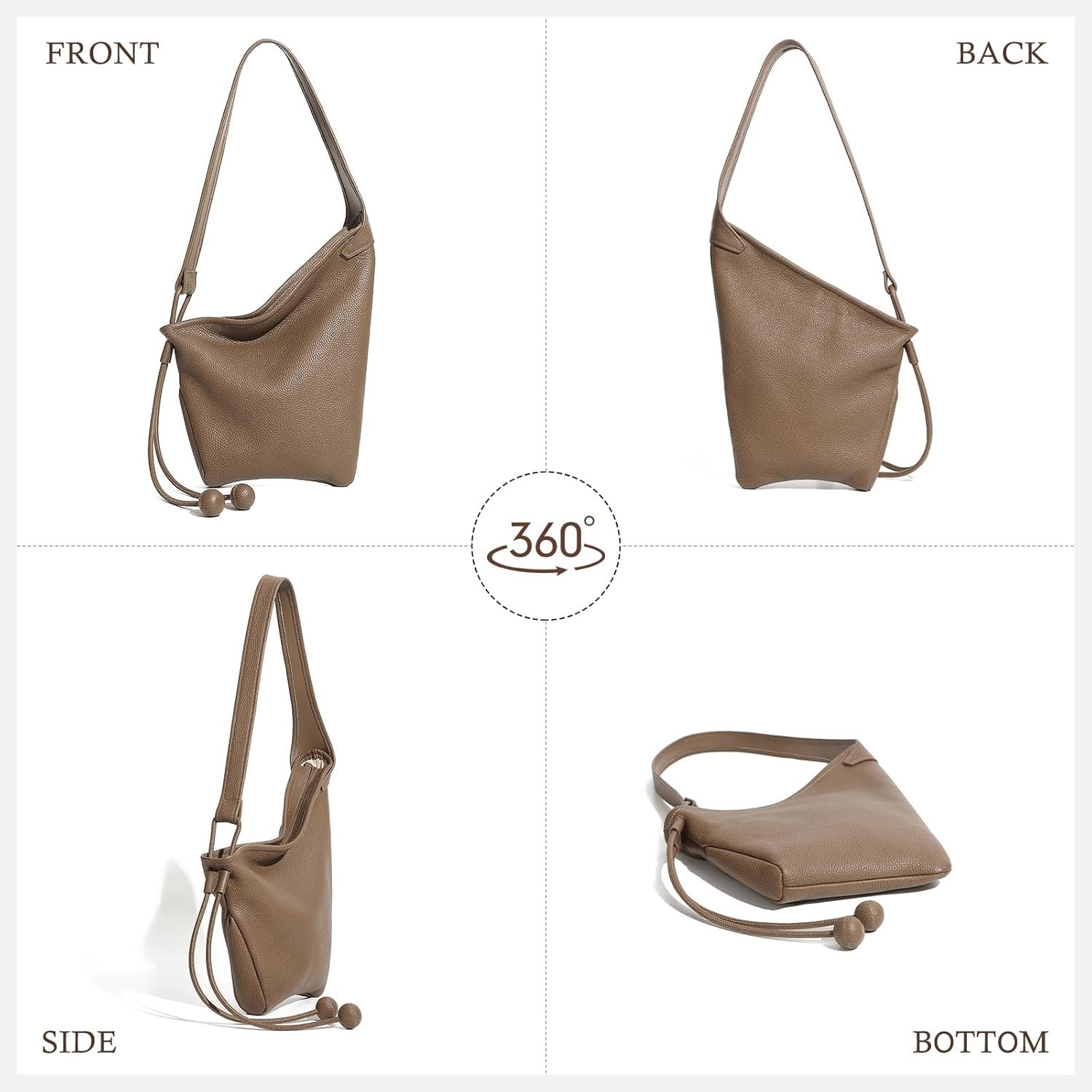 Hobo Bags for Women, Leather Tote Bag, Slouchy Shoulder Purse, Crossbody Handbags with Adjustable Strap - Image 5