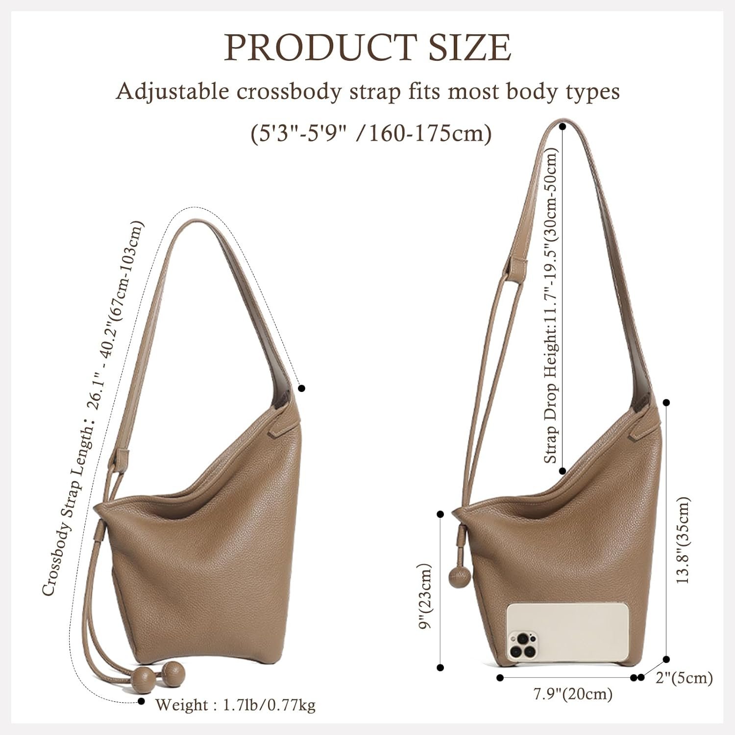 Hobo Bags for Women, Leather Tote Bag, Slouchy Shoulder Purse, Crossbody Handbags with Adjustable Strap - Image 6