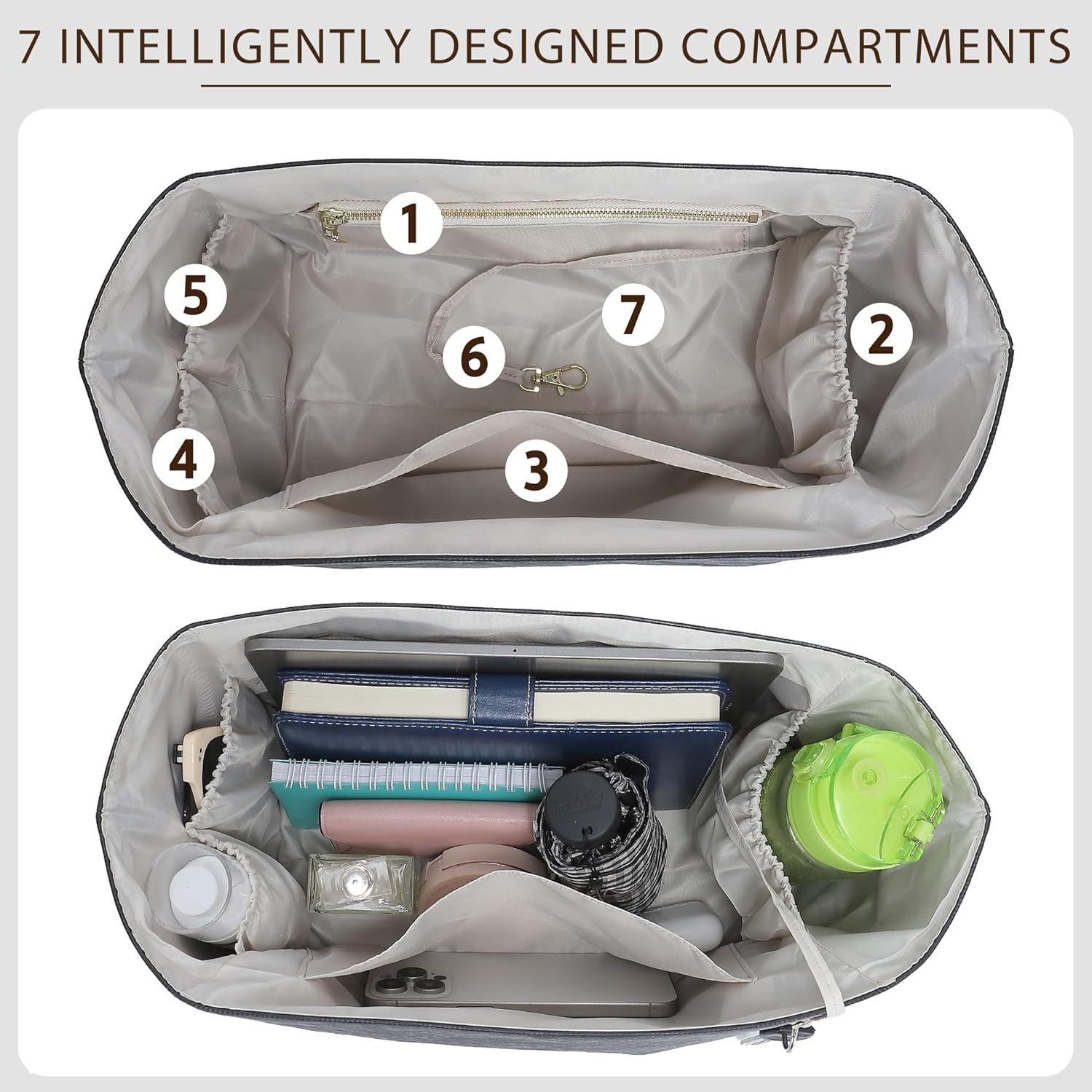 DupontPaper Purse Organizer Insert for Longchamp Le Pliage Large Tote Bag(Long Handle),Waterproof Lightweight Long Champ Tote Insert Handbag with Cup Holder,Key Chain,YKK Zipper,L/Black&White - Image 3