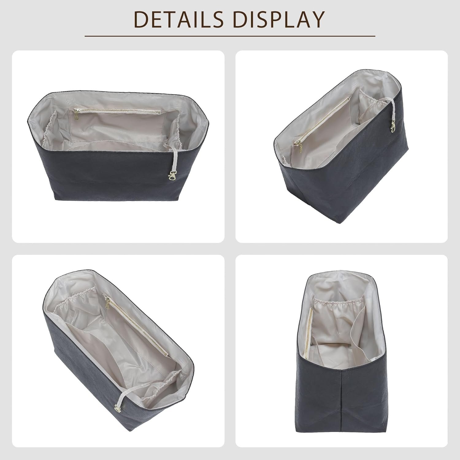 DupontPaper Purse Organizer Insert for Longchamp Le Pliage Large Tote Bag(Long Handle),Waterproof Lightweight Long Champ Tote Insert Handbag with Cup Holder,Key Chain,YKK Zipper,L/Black&White - Image 9