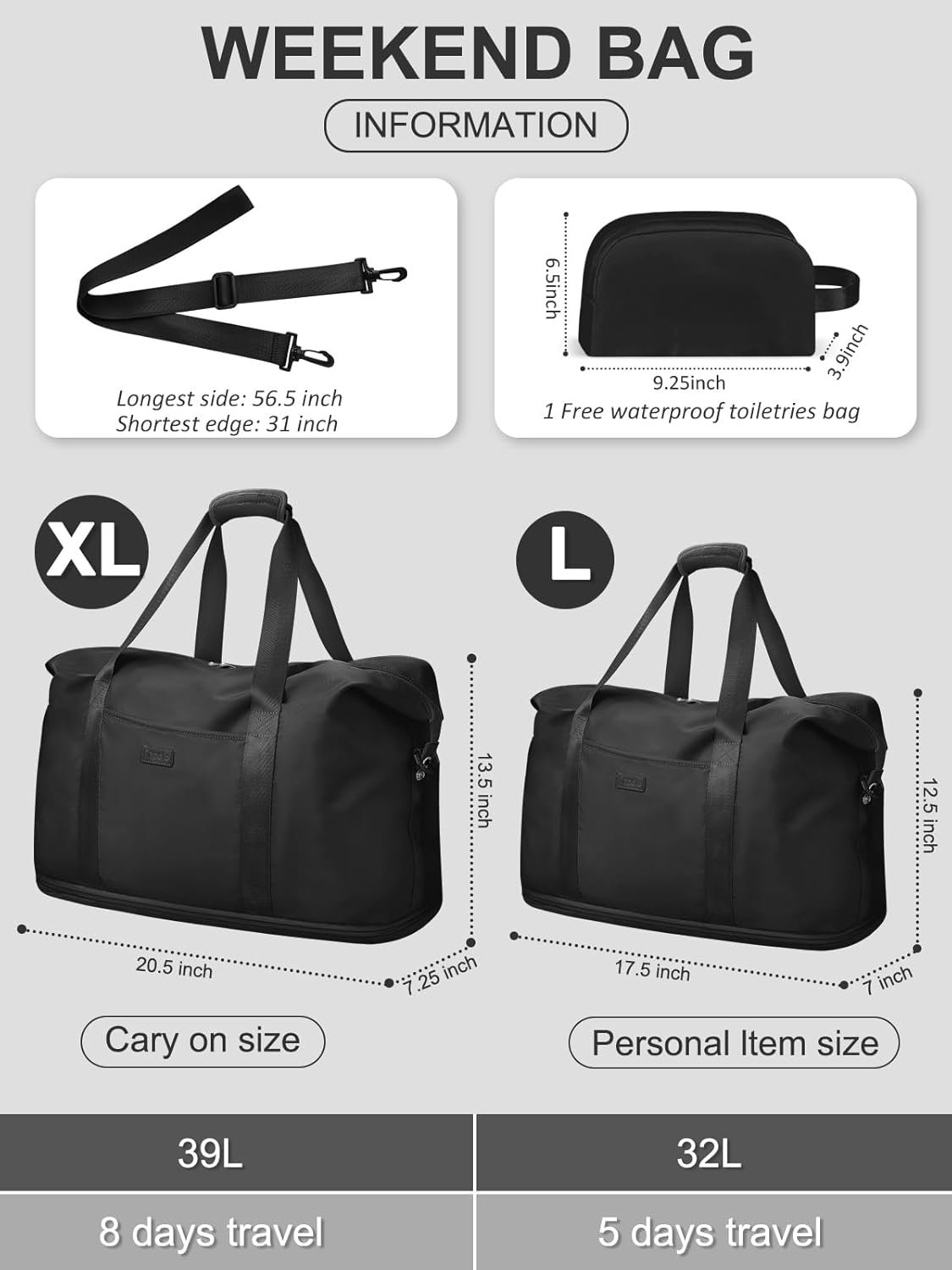 Expandable Travel Duffle Bags Weekender Overnight Bags for Women Men Hospital Bag for Women Labor Delivery with Toiletry Bag Waterproof - Image 2