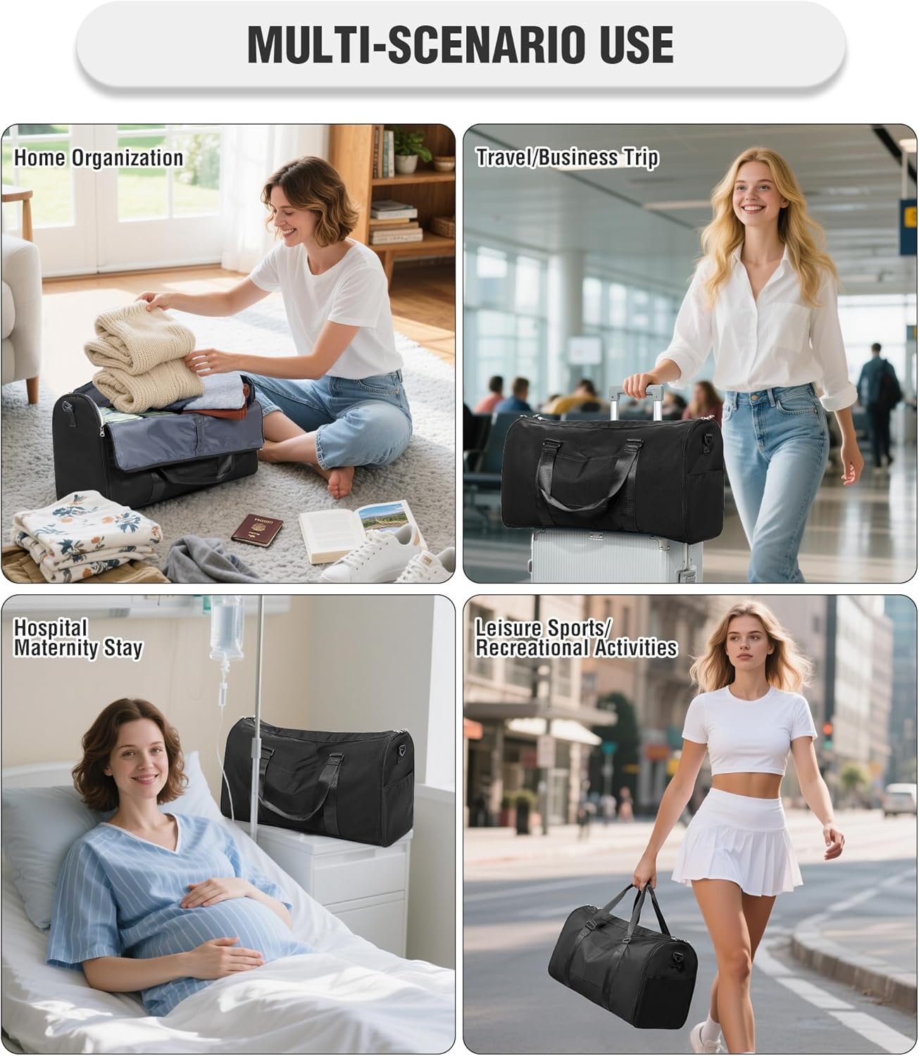 Convertible Garment Duffle Bags for Travel, Carry On Garment Bag for Women Men 2 in 1 Hanging Suit Bag, Large Weekender Bags for Business Trip Wedding Hanging Clothes Black - Image 7