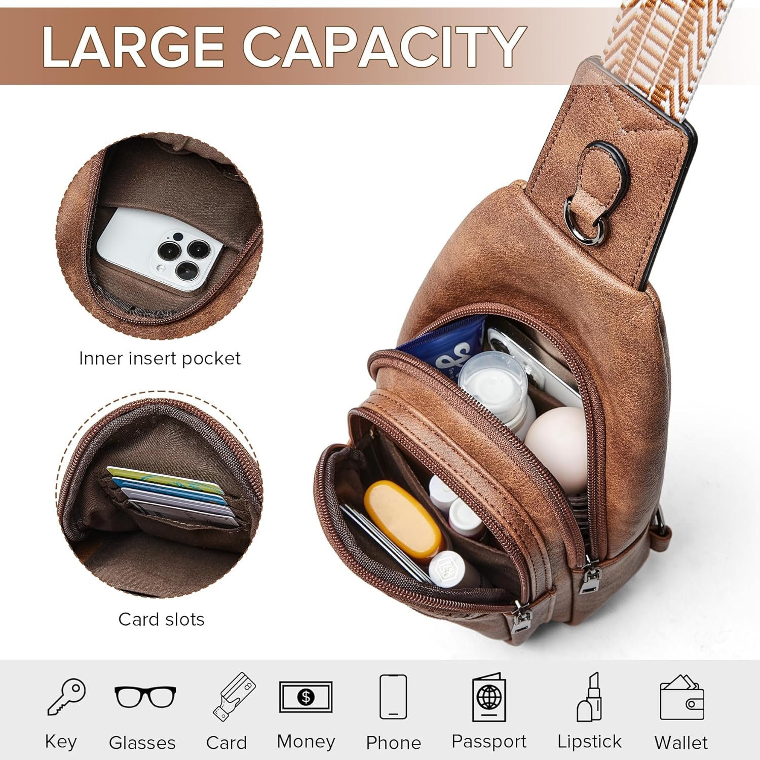 Crossbody Bags for Women 4-Pockets Sling Bag Fanny Pack Chest Purse Backpack Casual Daypacks Travel Shopping - Image 5