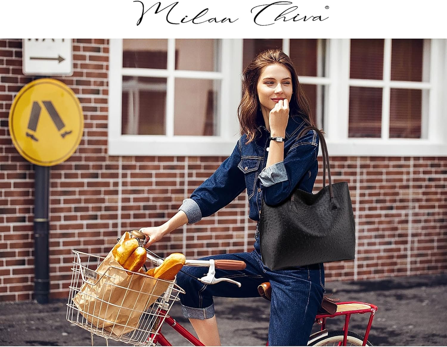 Milan Chiva Tote Bag for Women with Zipper Large Ostrich Vegan Leather Shoulder Purses and Handbags - Image 3