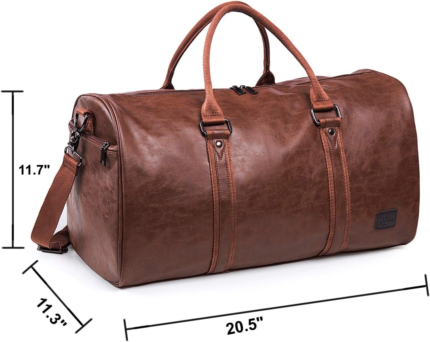 Leather Travel Bag with Shoe Pouch, Waterproof Weekender Overnight Bag,Carry On Duffel Bag for Men Women-Brown - Image 3