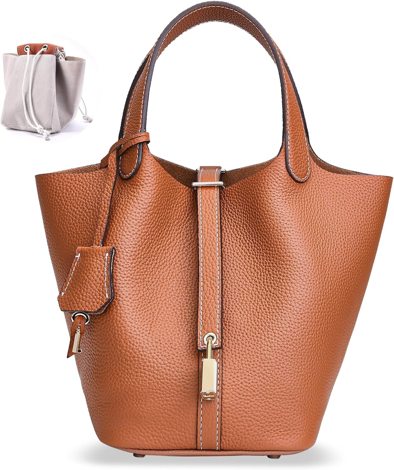 Designer Leather Bucket Bags for Women: Trendy Genuine Leather Tote Purses - Luxury Satchel Top-Handle Handbags for Travel
