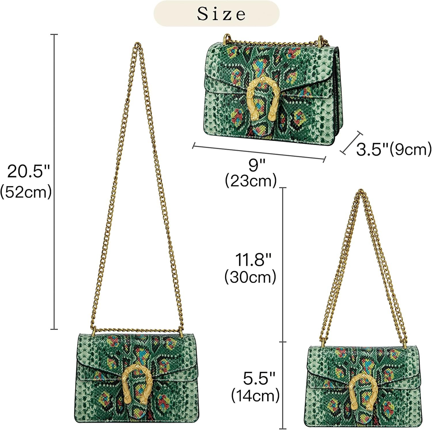 Leather Shoulder Bag Chain Purse for Women - Fashion Crossbody Bags Vintage Snake Print Underarm Bag Square Satchel Handbag - Image 3
