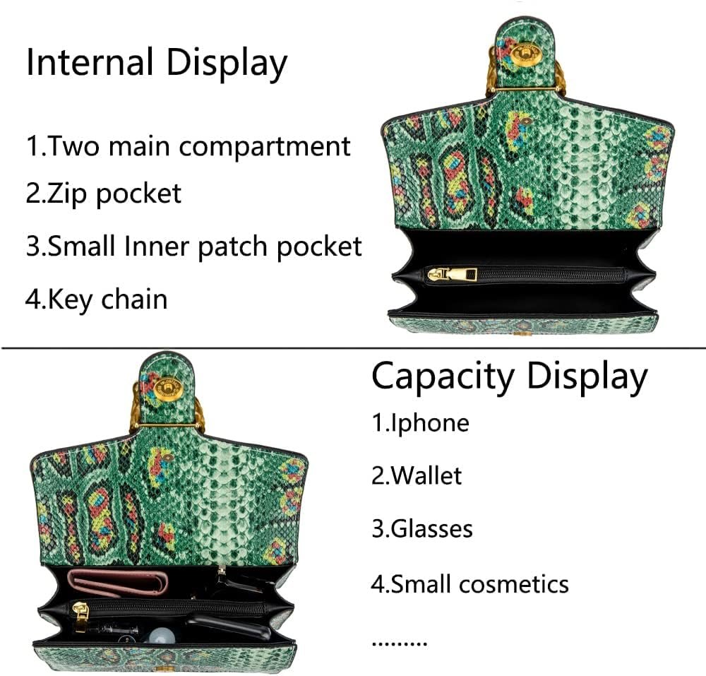 Leather Shoulder Bag Chain Purse for Women - Fashion Crossbody Bags Vintage Snake Print Underarm Bag Square Satchel Handbag - Image 4