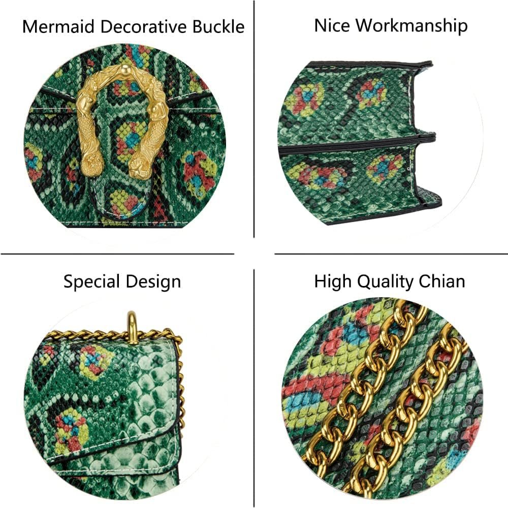 Leather Shoulder Bag Chain Purse for Women - Fashion Crossbody Bags Vintage Snake Print Underarm Bag Square Satchel Handbag - Image 5