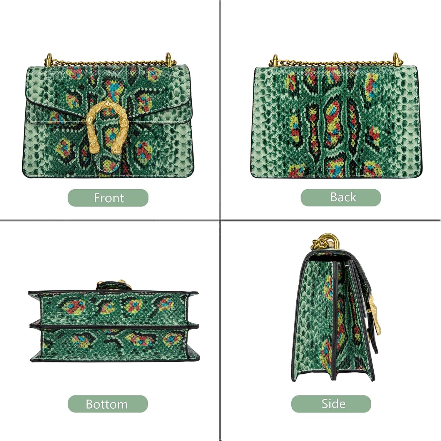 Leather Shoulder Bag Chain Purse for Women - Fashion Crossbody Bags Vintage Snake Print Underarm Bag Square Satchel Handbag - Image 6