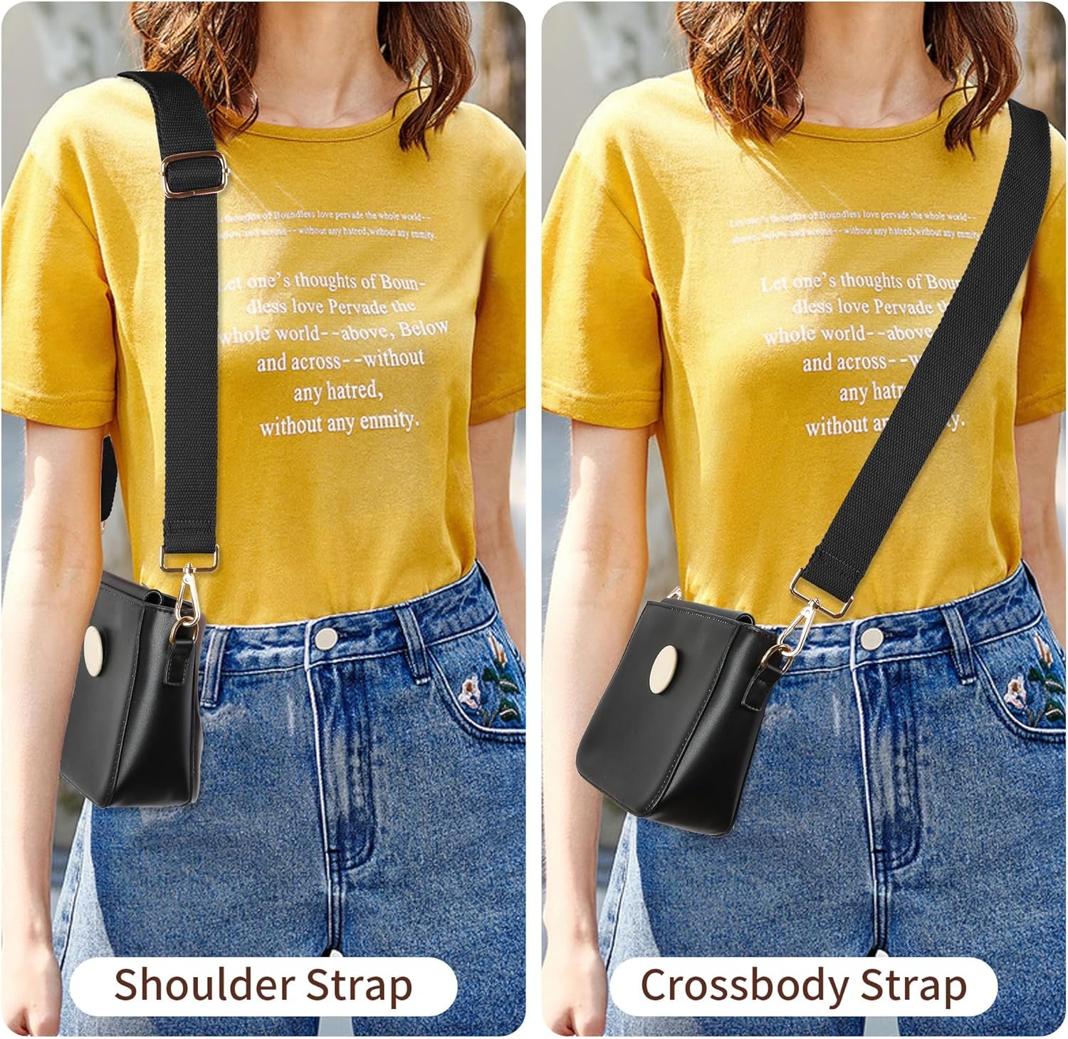 Wide Purse Strap Replacement Crossbody Shoulder Bag, Universal Adjustable Straps for Bags, Gold Buckle - Black - Image 4