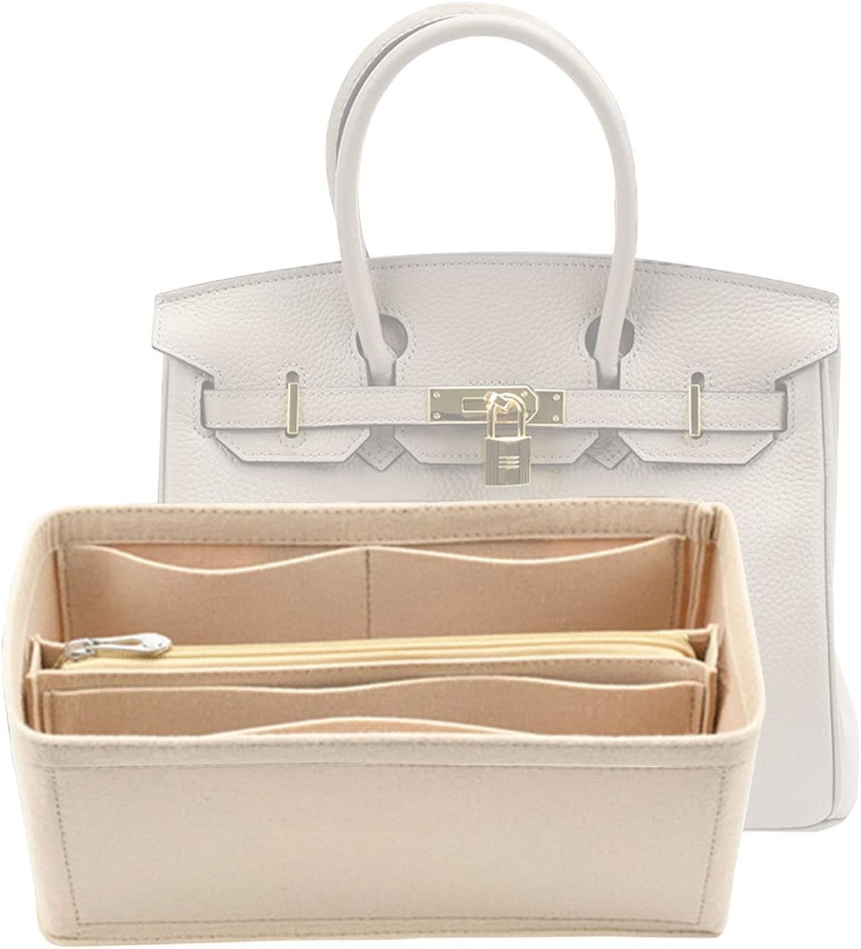 Lckaey Purse Organizer for Hermes birkin bag 30 Felt organizer insert Y013M Pull beige-M