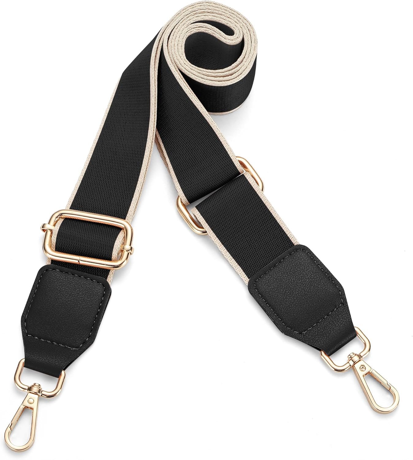 Purse Straps Replacement Crossbody, Universal Wide Shoulder Strap for Bags Adjustable Straps for Handbags, Gold Buckle - Black