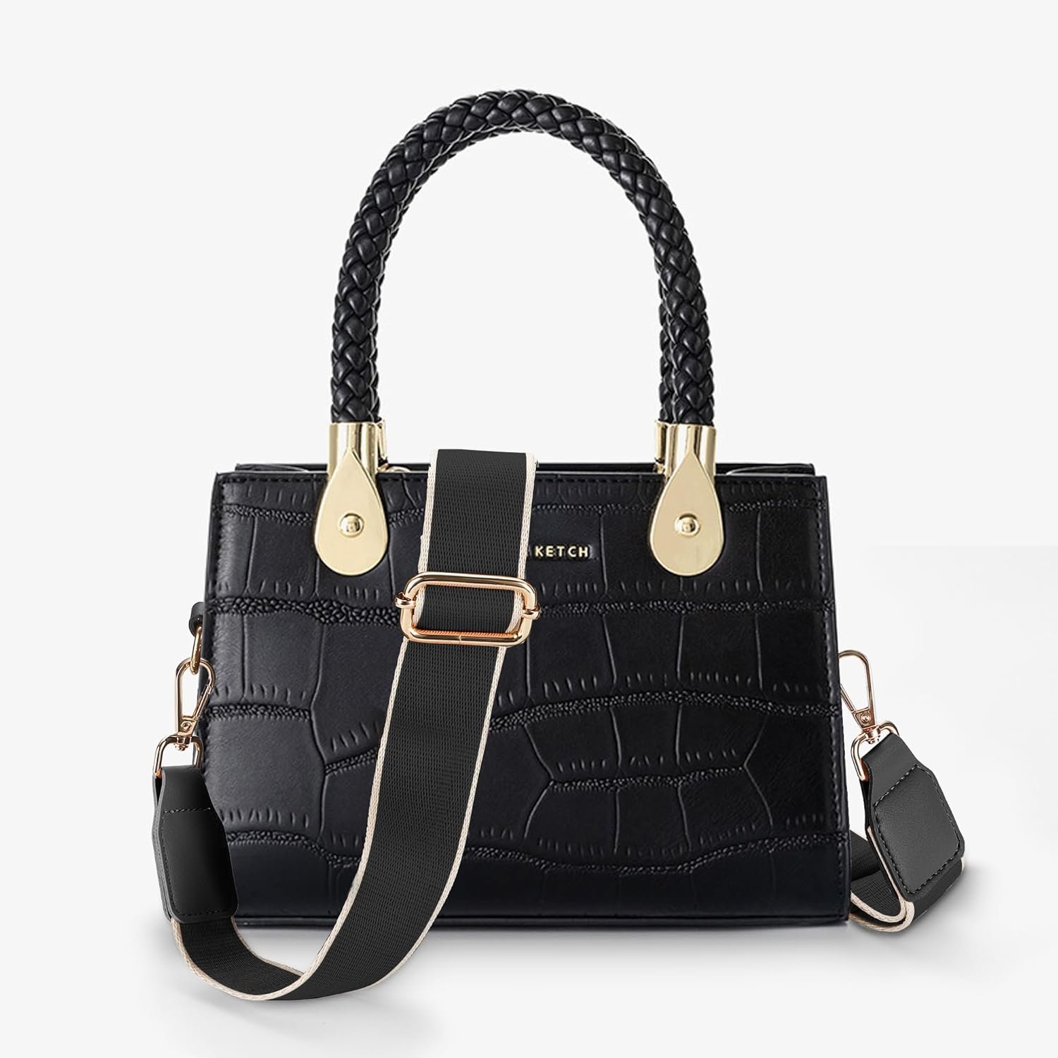 Purse Straps Replacement Crossbody, Universal Wide Shoulder Strap for Bags Adjustable Straps for Handbags, Gold Buckle - Black - Image 2