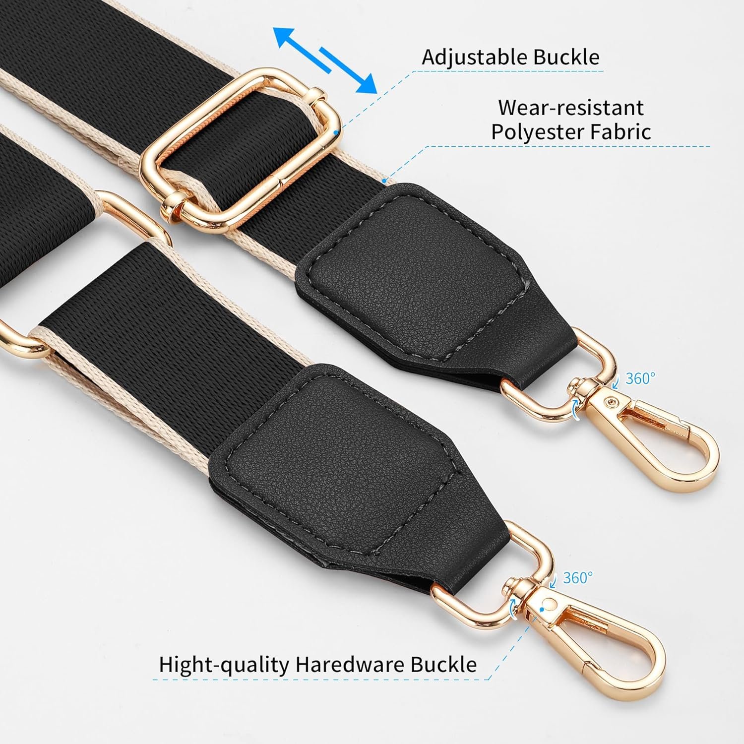 Purse Straps Replacement Crossbody, Universal Wide Shoulder Strap for Bags Adjustable Straps for Handbags, Gold Buckle - Black - Image 3
