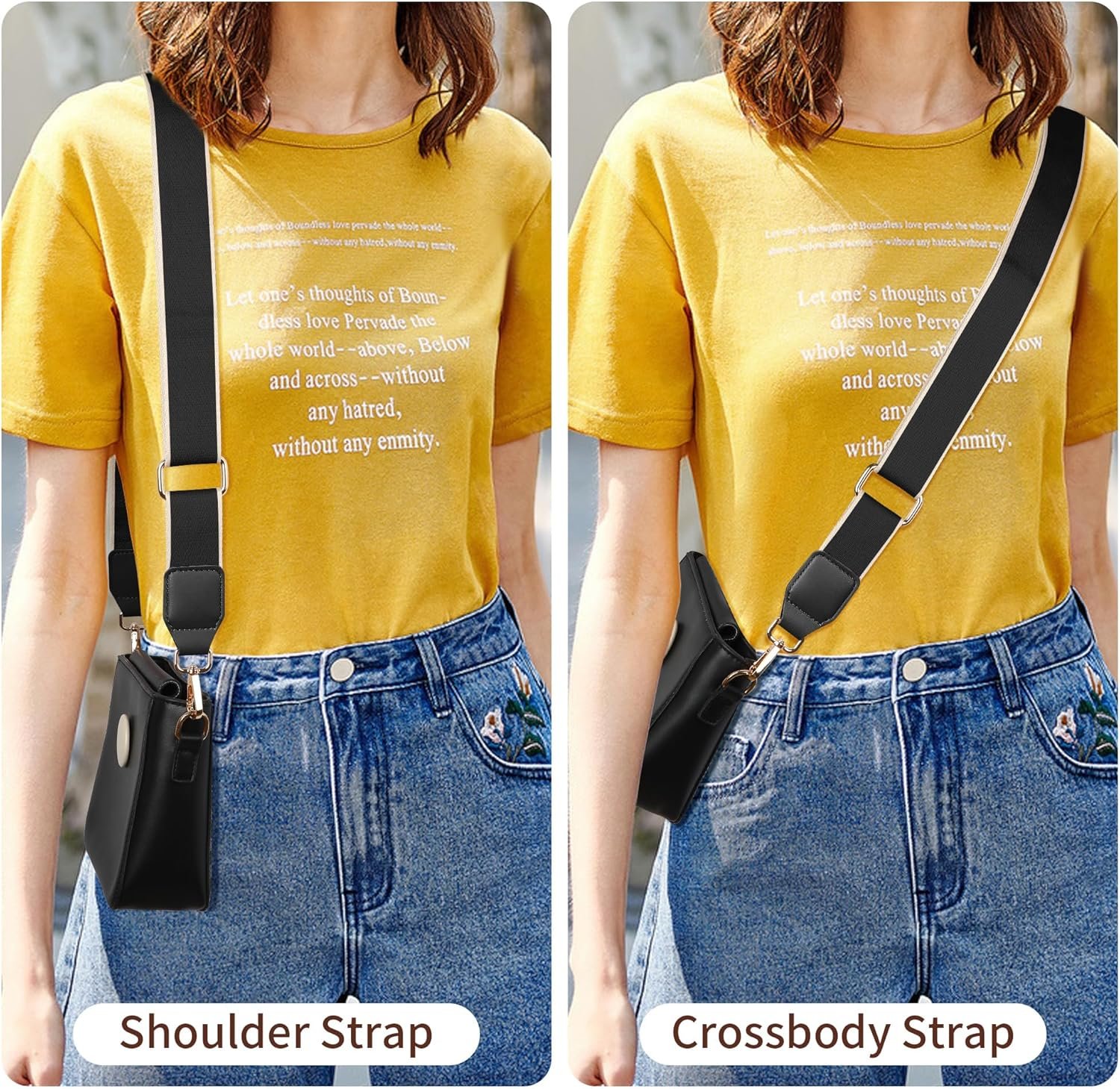 Purse Straps Replacement Crossbody, Universal Wide Shoulder Strap for Bags Adjustable Straps for Handbags, Gold Buckle - Black - Image 4