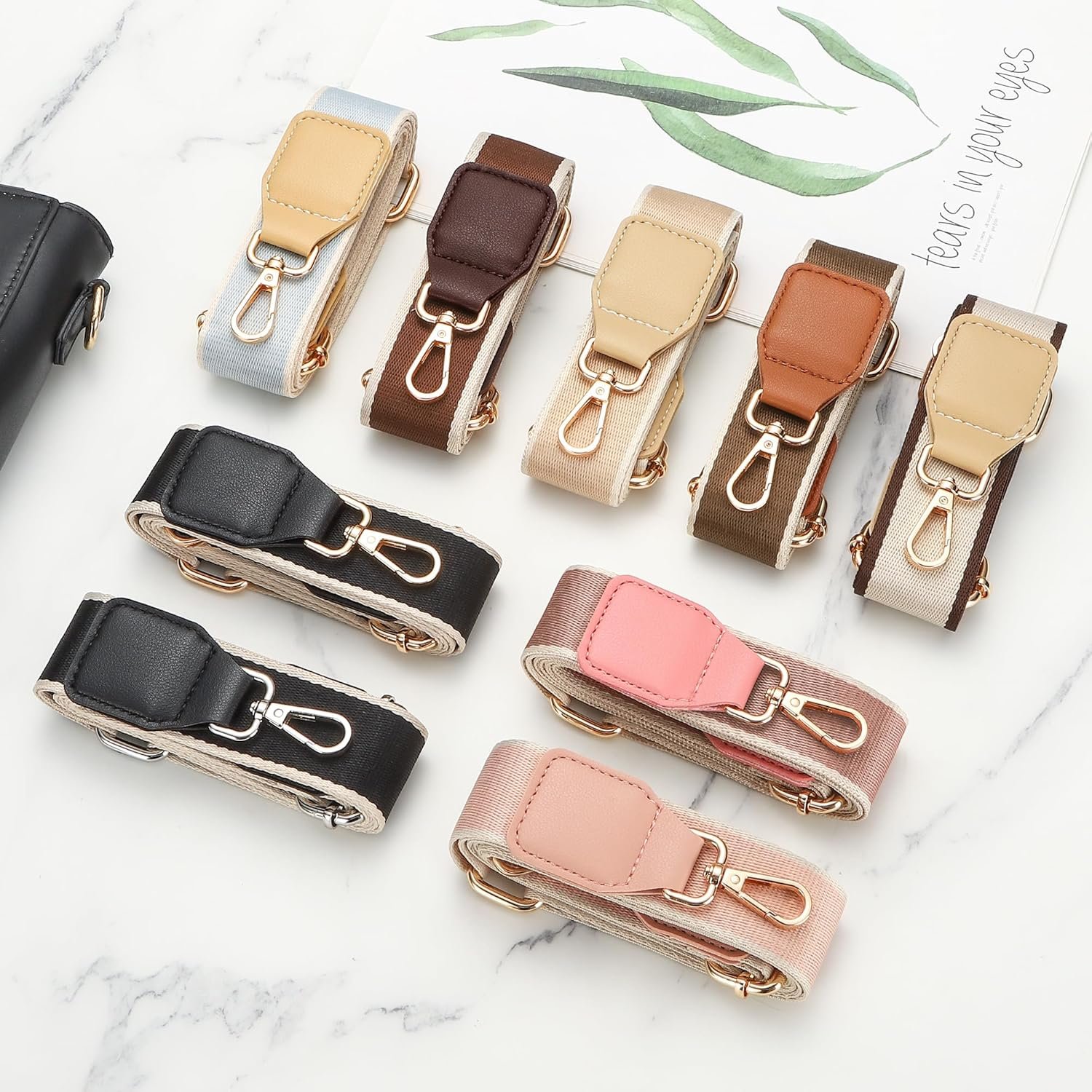 Purse Straps Replacement Crossbody, Universal Wide Shoulder Strap for Bags Adjustable Straps for Handbags, Gold Buckle - Black - Image 6