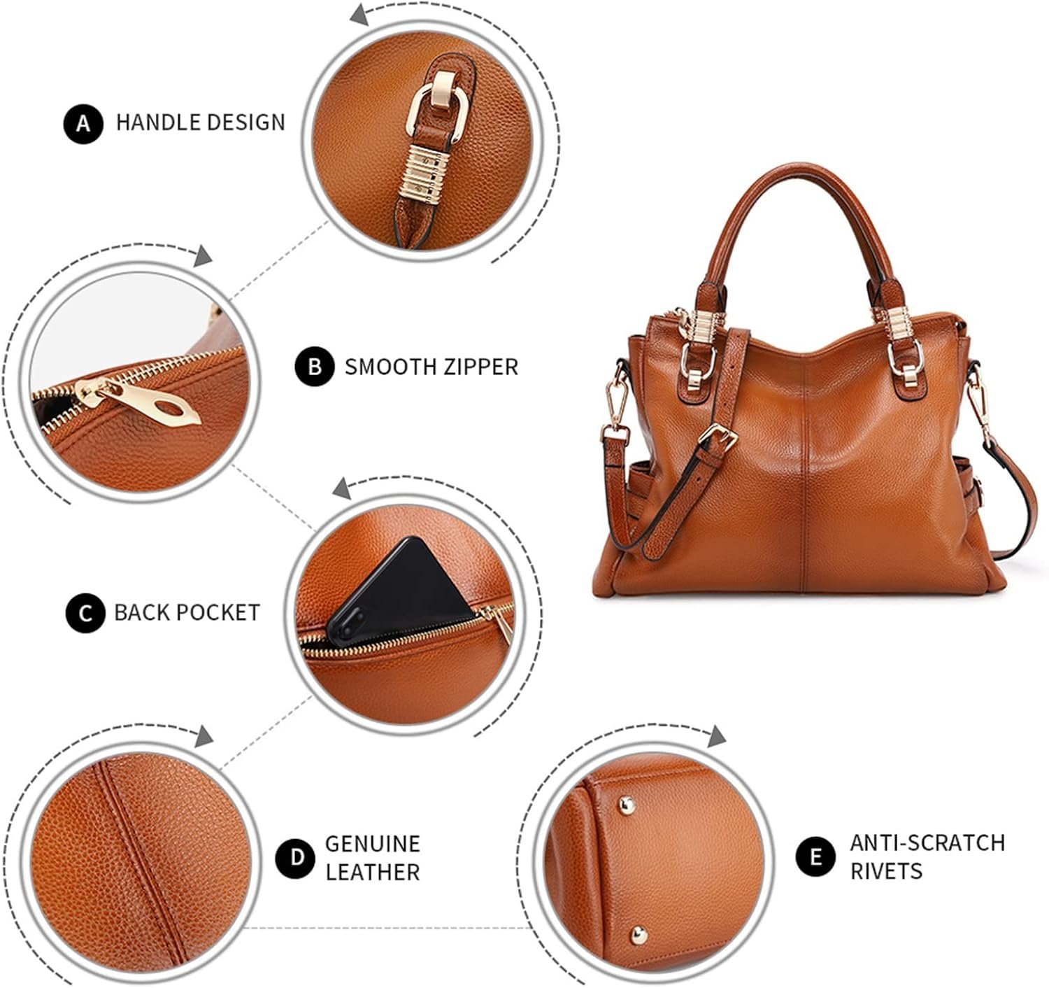 Kattee Soft Women Genuine Leather Purses and Handbags Satchel Tote Shoulder Bag - Image 5