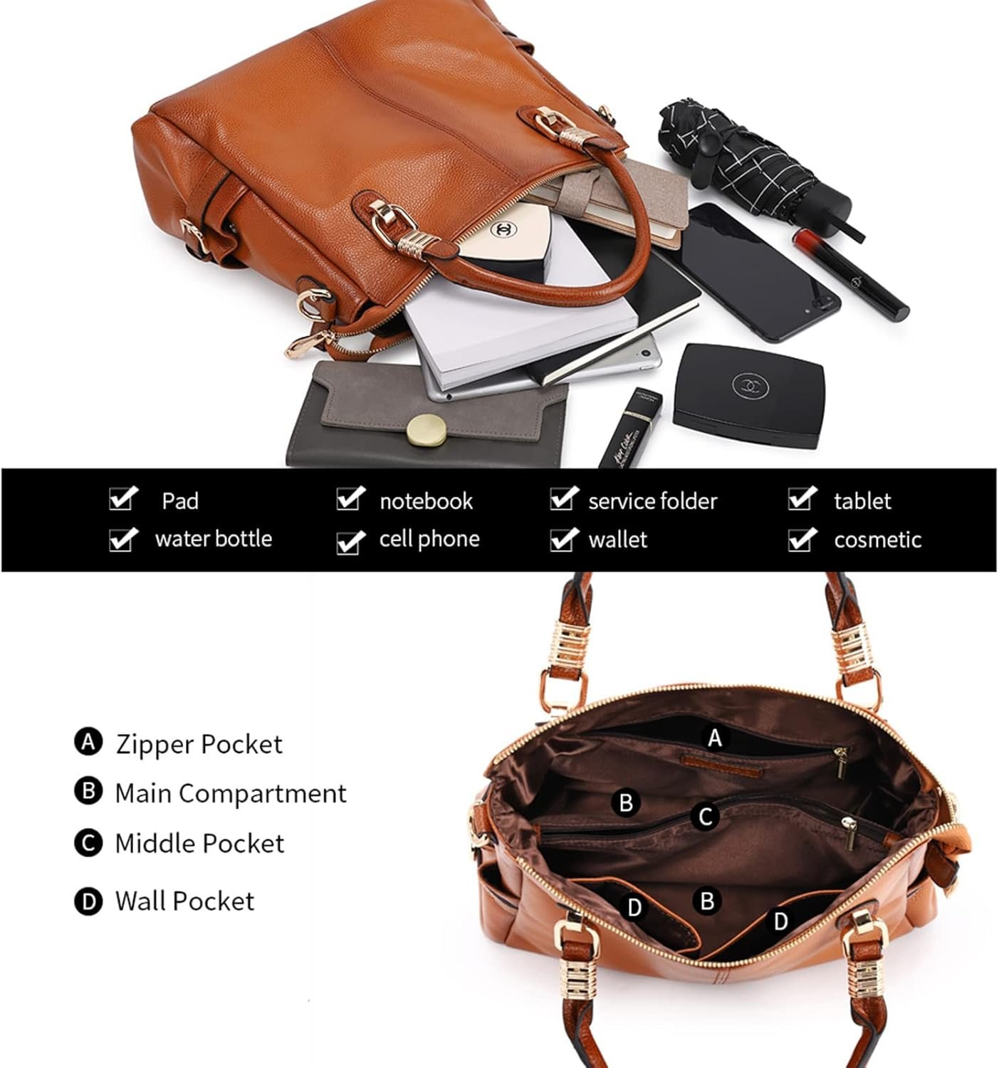 Kattee Soft Women Genuine Leather Purses and Handbags Satchel Tote Shoulder Bag - Image 6