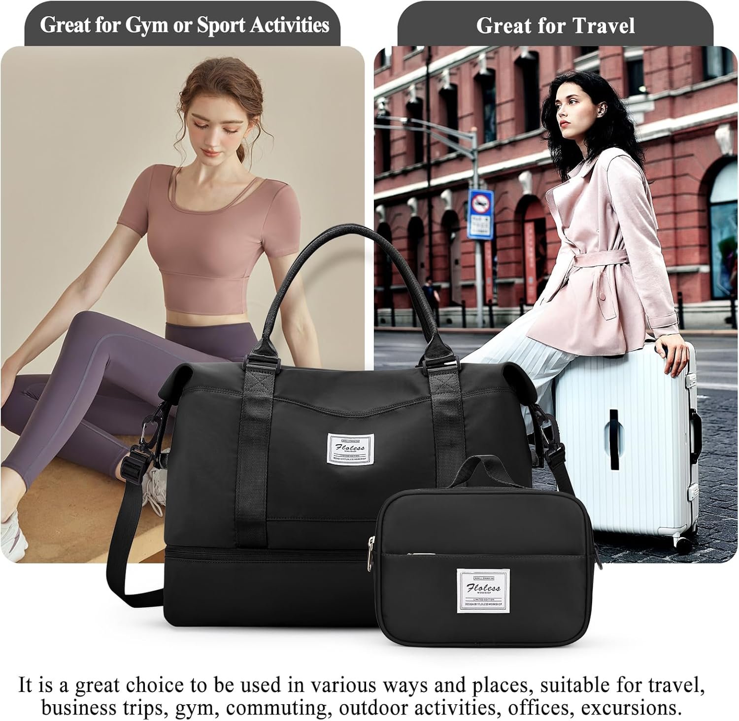 Weekender Bags for Women,Personal Item Travel Bag with Shoes Compartment,Overnight Travel Duffel Bag with Toiletry Bag - Image 7