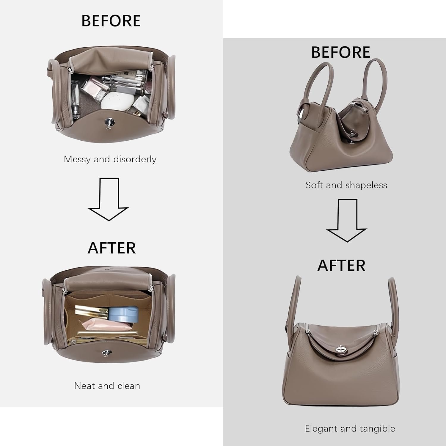 Lckaey Purse Organizer for hermes lindy 26 insert compatible birkin bag Felt Organizer Y077Khaki-S - Image 5